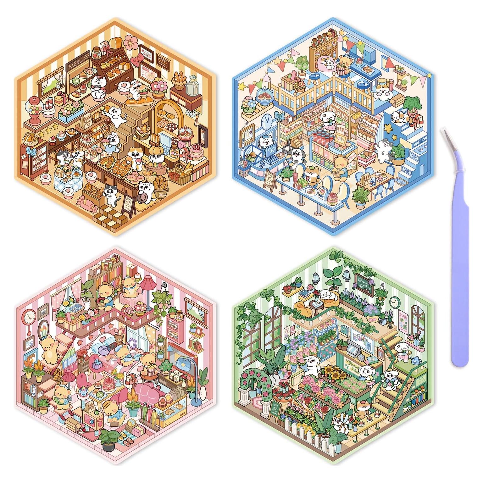 Pegatinas 3D DIY emmoLife - Escenas de Casa, 4 Conjuntos