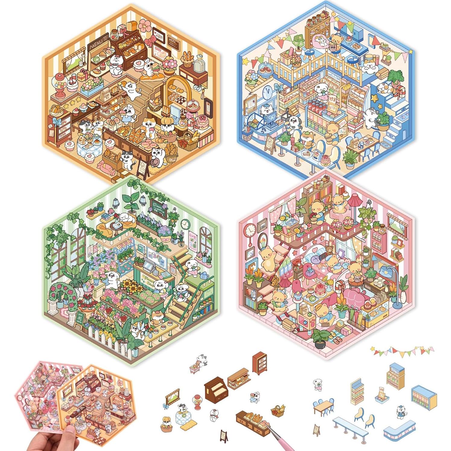 Pegatinas 3D DIY emmoLife - Escenas de Casa, 4 Conjuntos