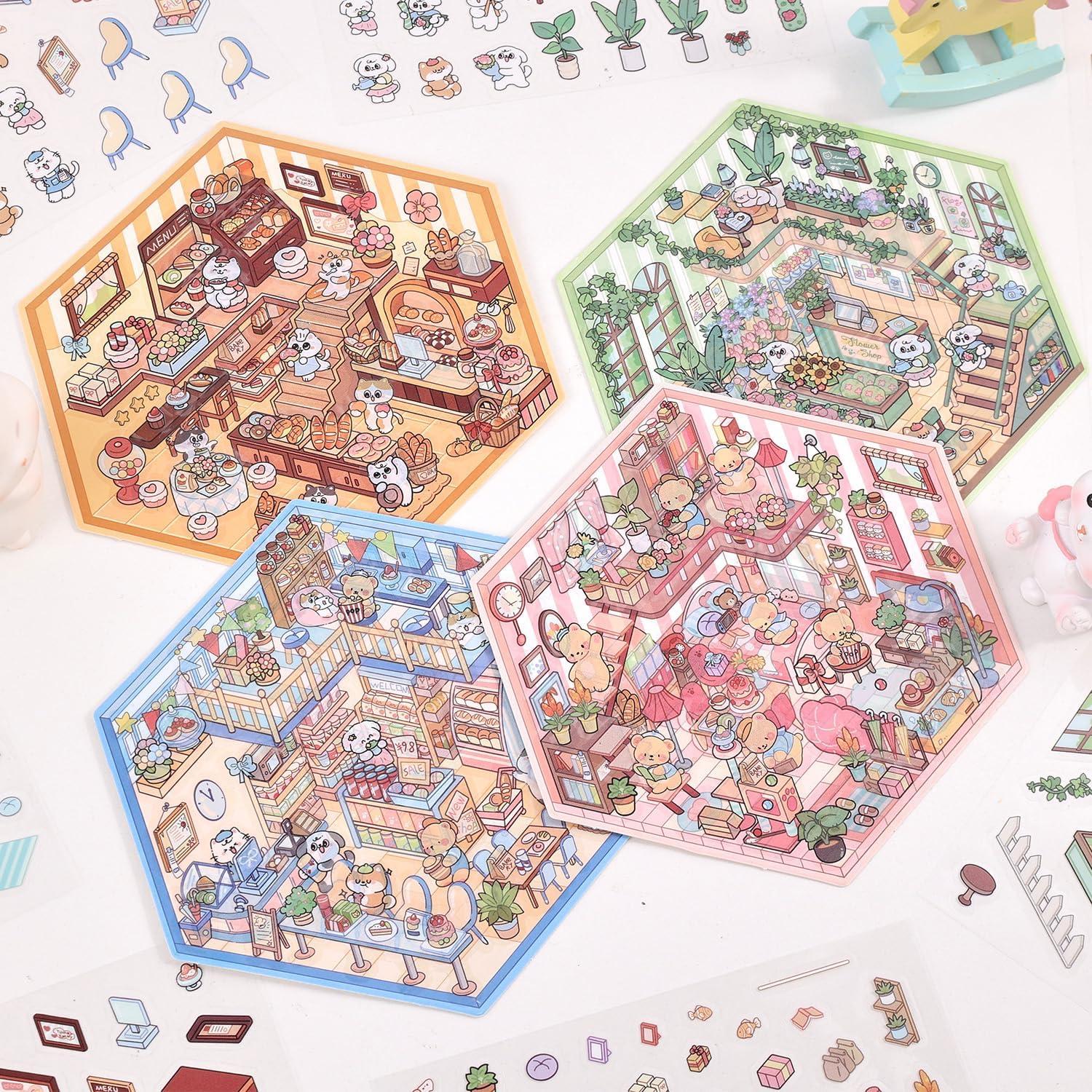 Pegatinas 3D DIY emmoLife - Escenas de Casa, 4 Conjuntos