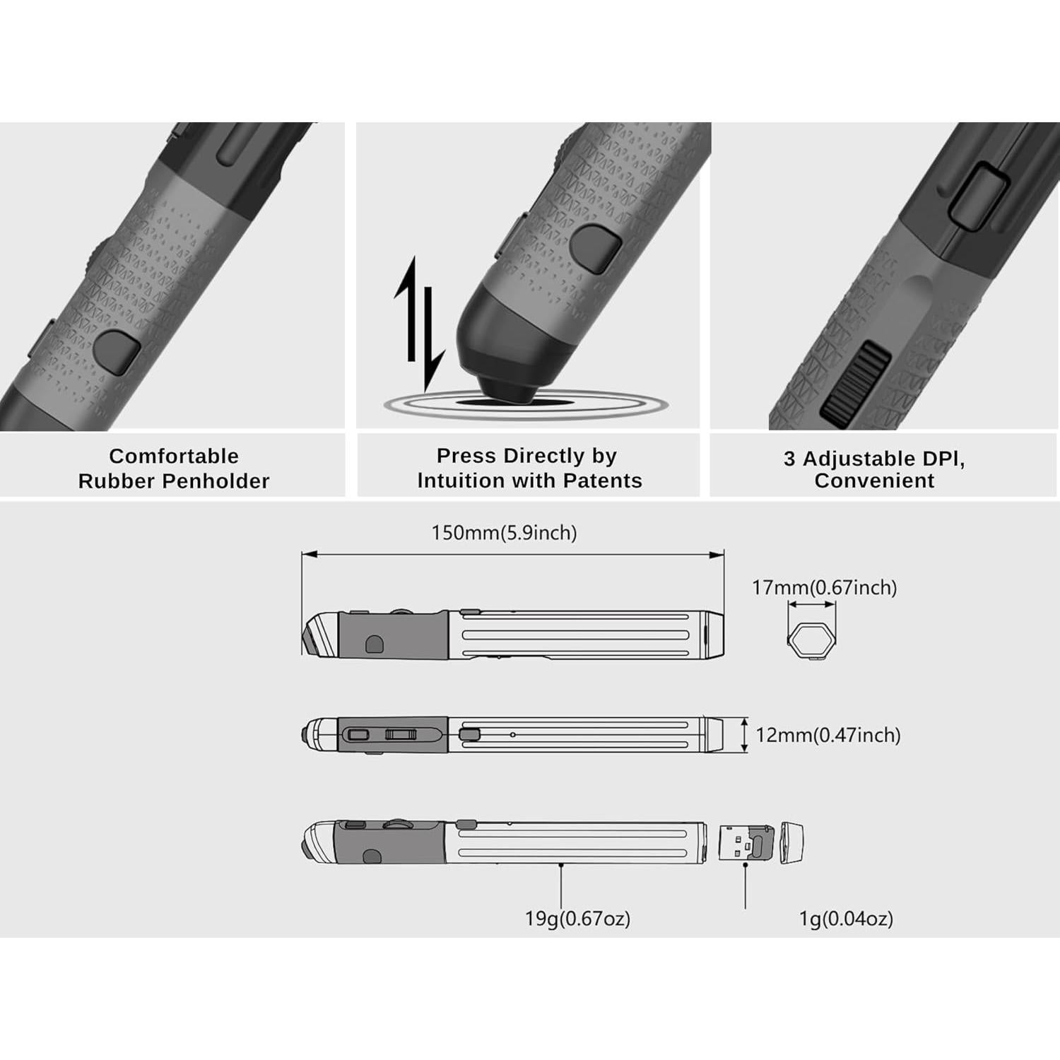 Ratón Ergonómico Vertical Pluma Plima Negro, DPI Ajustable