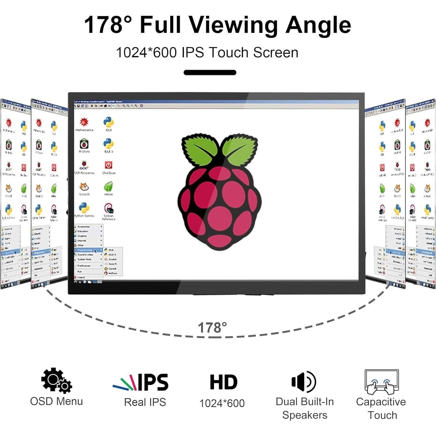 Monitor Táctil LCD 7" Wisecoco 1024x600 HDMI para Raspberry Pi