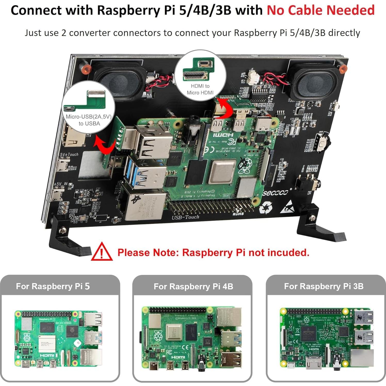Monitor Táctil LCD 7" Wisecoco 1024x600 HDMI para Raspberry Pi