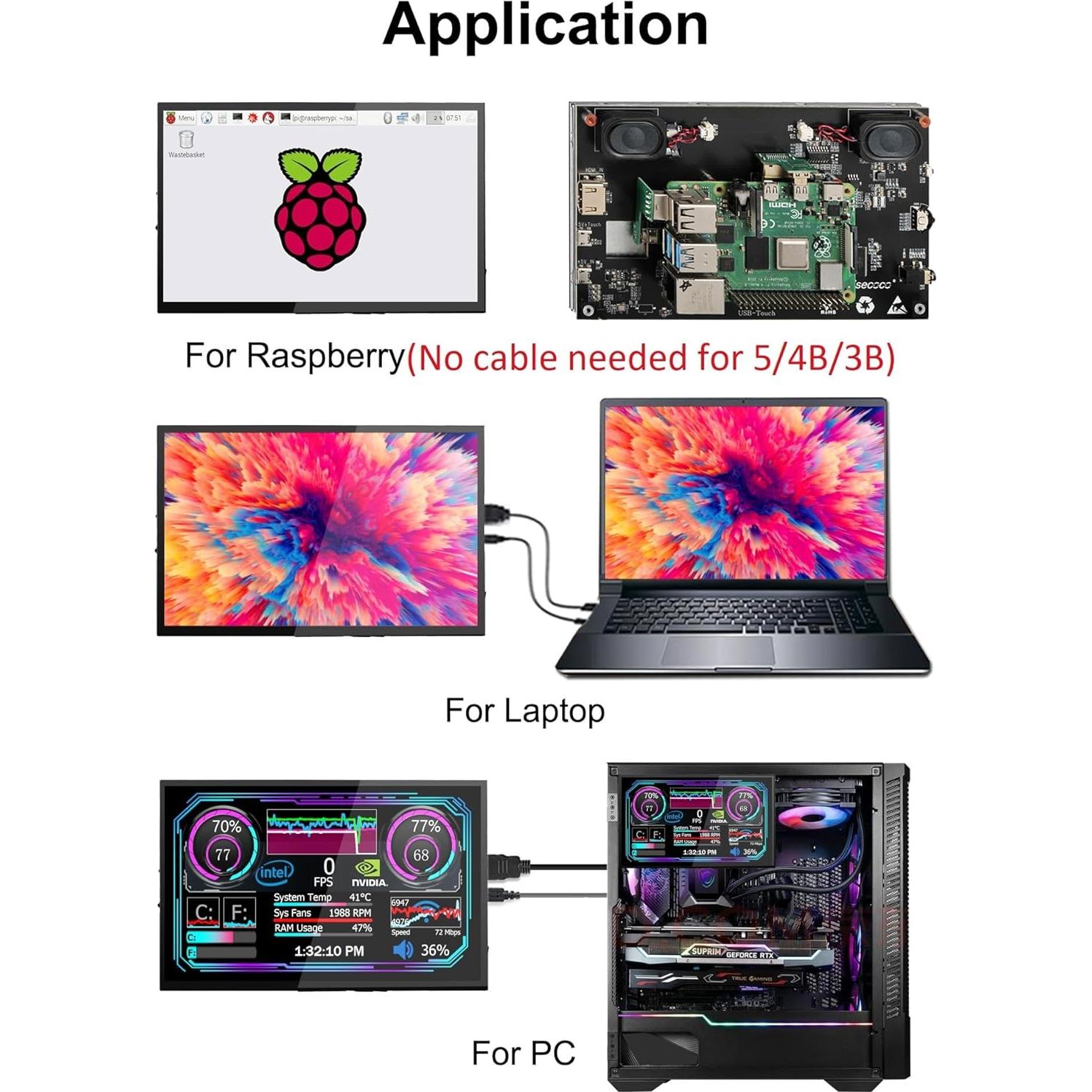 Monitor Táctil LCD 7" Wisecoco 1024x600 HDMI para Raspberry Pi