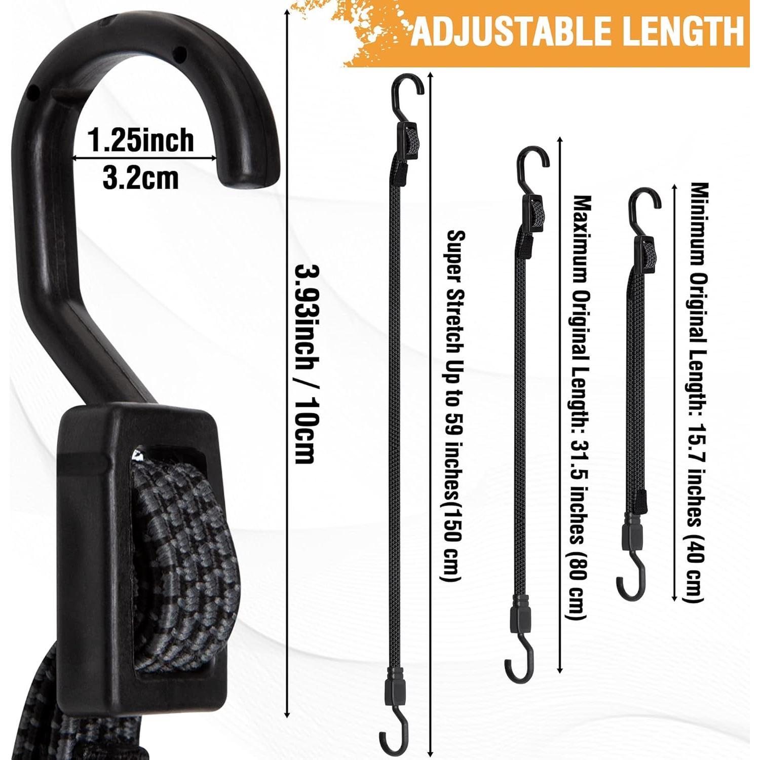 Cuerdas Bungee Ajustables Rugtol 81 cm con Ganchos - Paquete de 4