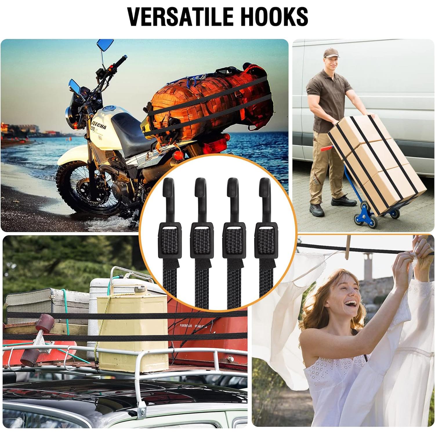 Cuerdas Bungee Ajustables Rugtol 81 cm con Ganchos - Paquete de 4