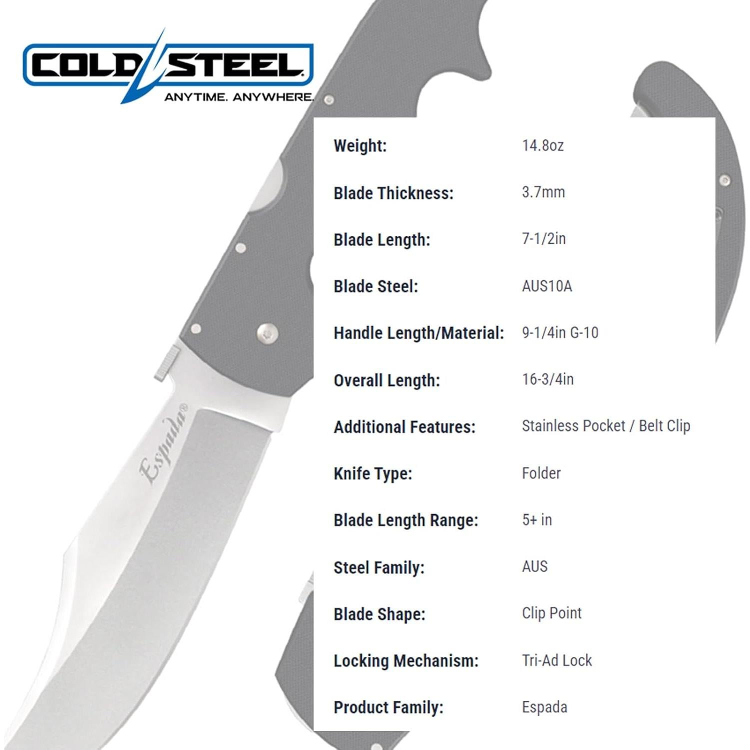 Cuchillo Plegable Cold Steel Espada XL G-10 42.5 cm AUS10A