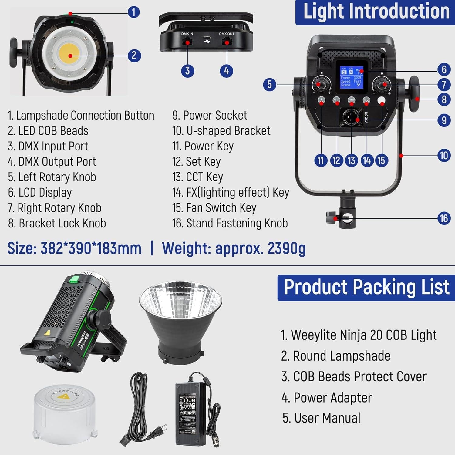 Luz de Video LED Weeylite Ninja 20 200W 5600K CRI 95+