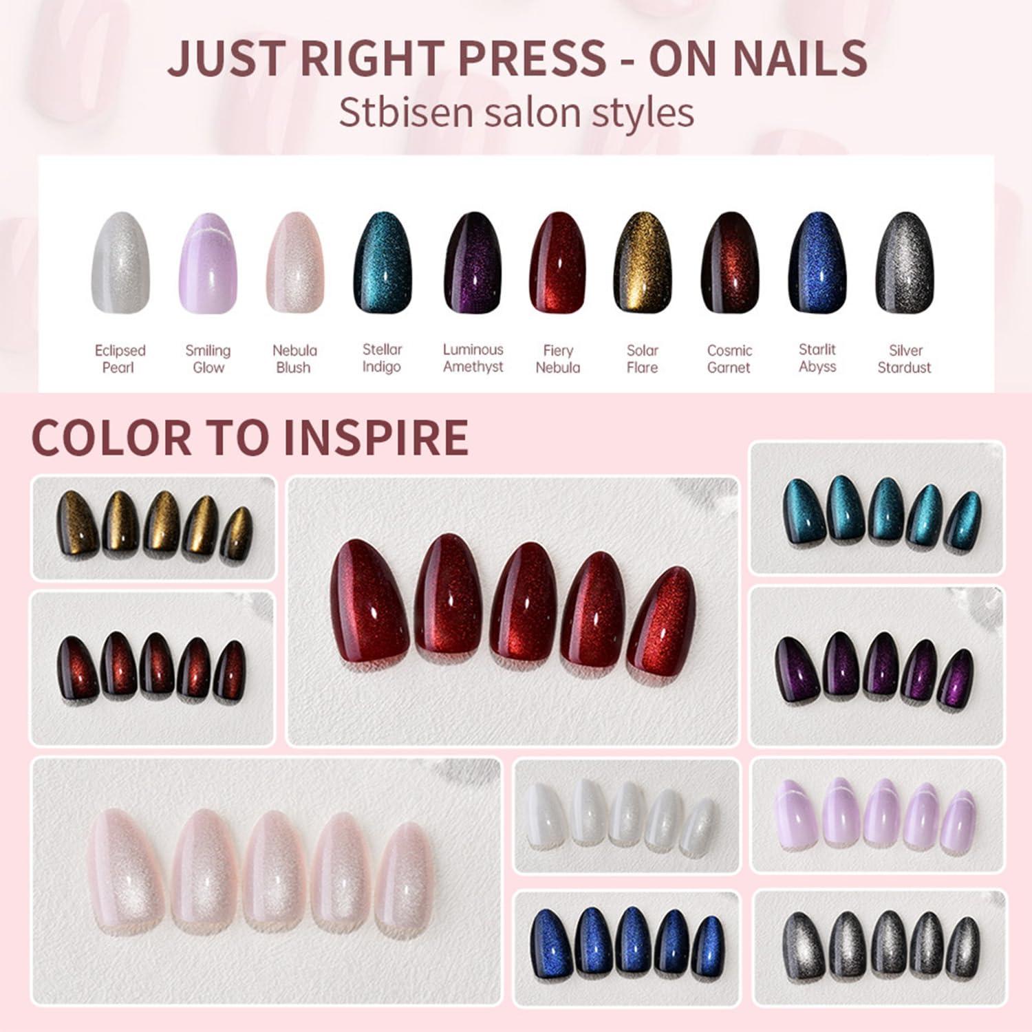 Uñas Postizas Cat Eye Cortas Stbisen - Perla Eclipsada