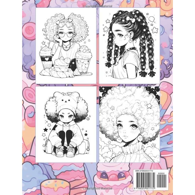 Anime Coloring Book: Kawaii Black Girls: A Cute African-American Stress-Relief Japanese Comic, Manga Kawaii Coloring Book for Kids, Teens, and Adults (Anime Coloring Books)