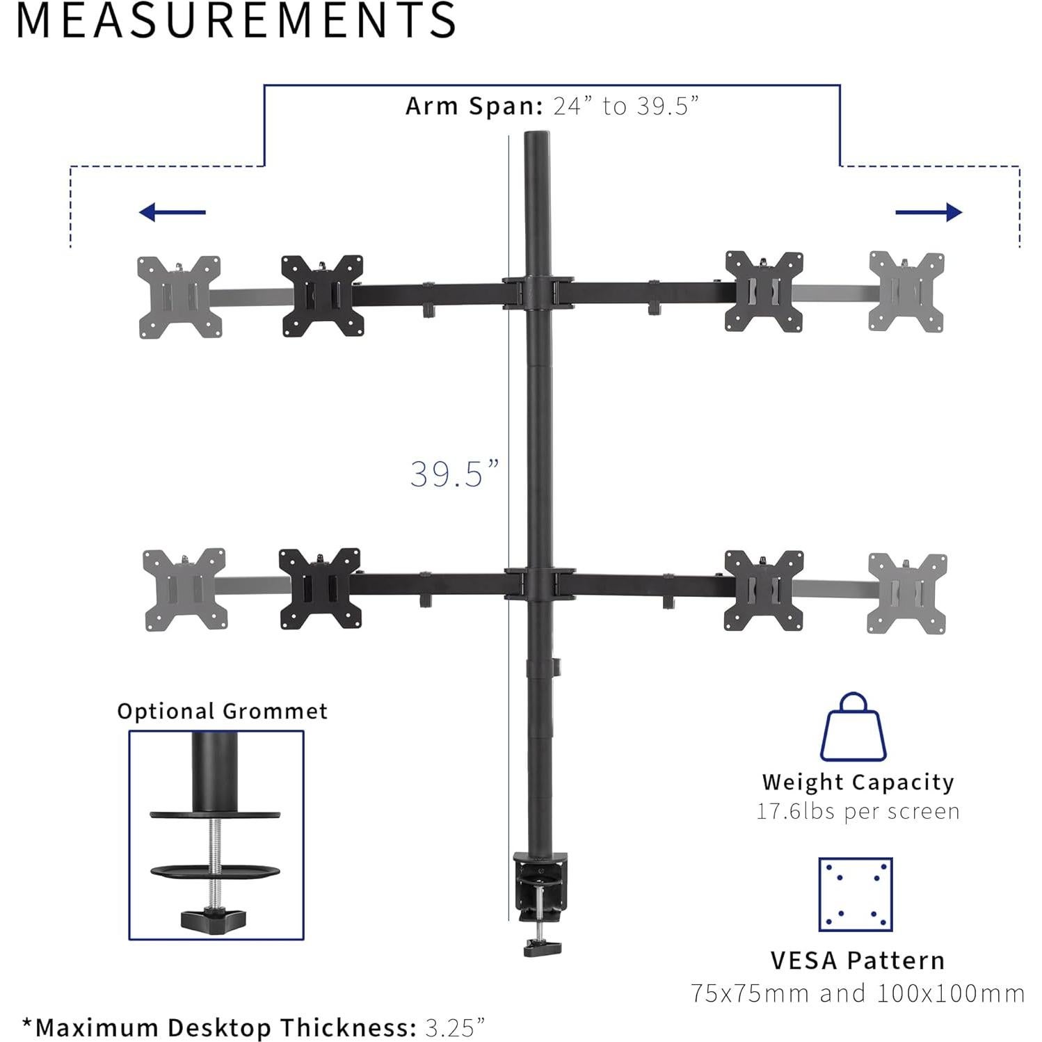 Soporte de Escritorio VIVO STAND-TS38C-4 para 4 Monitores 27-38"