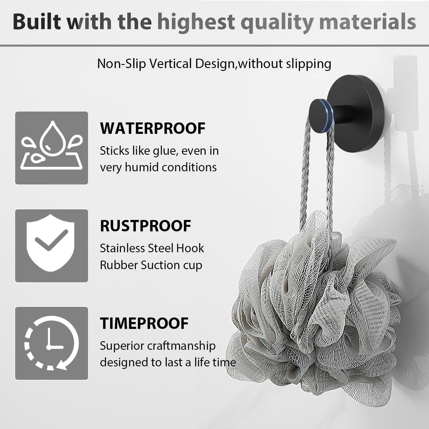 Ganchos de Succión para Ducha Iaredon Negros 2 Piezas