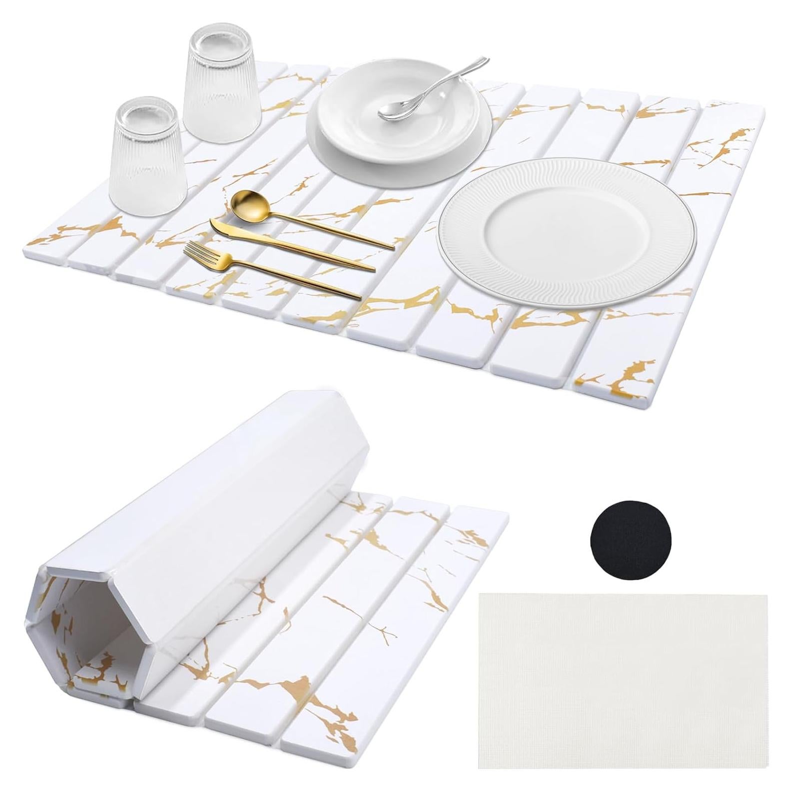 Alfombrilla de Secado de Platos DOUBFIVSY 61x41cm Diatomácea Oro