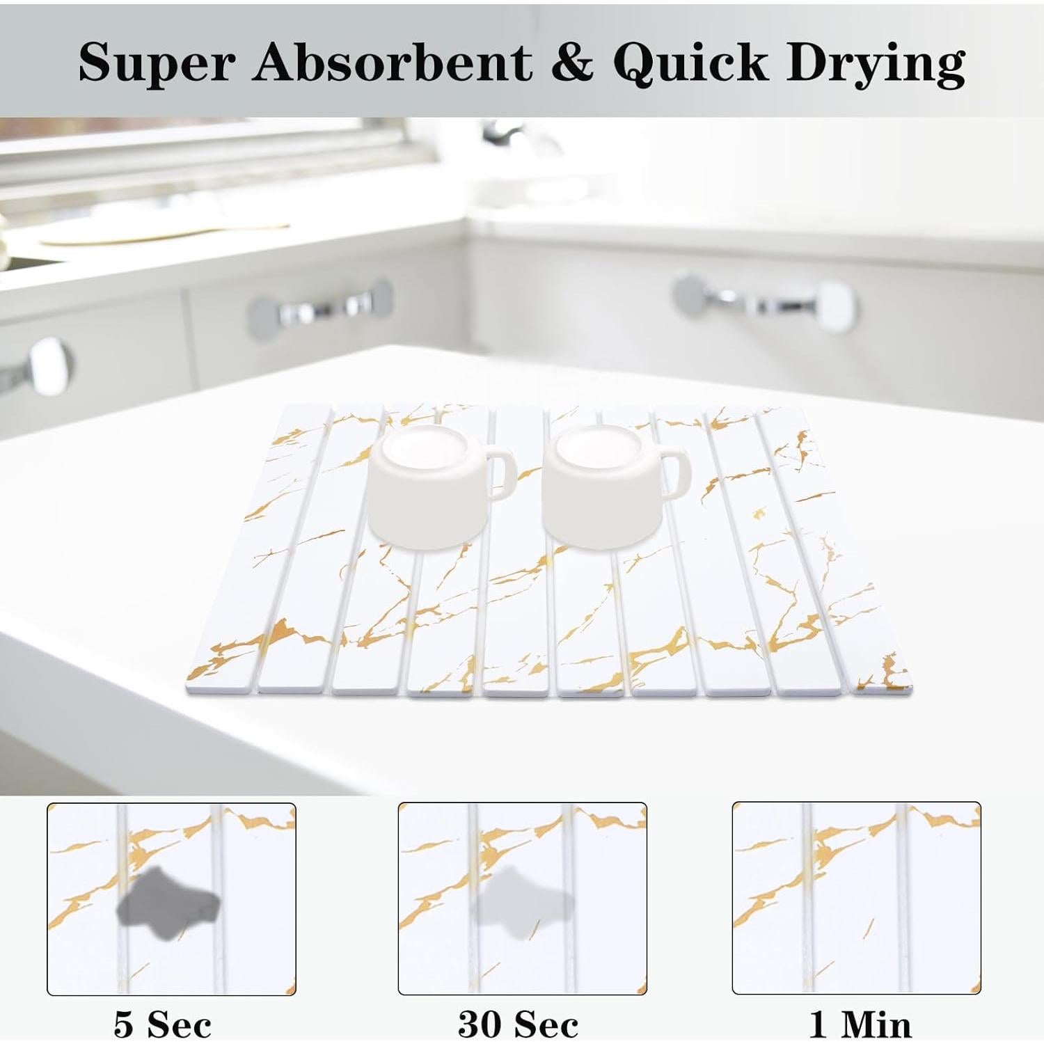 Alfombrilla de Secado de Platos DOUBFIVSY 61x41cm Diatomácea Oro