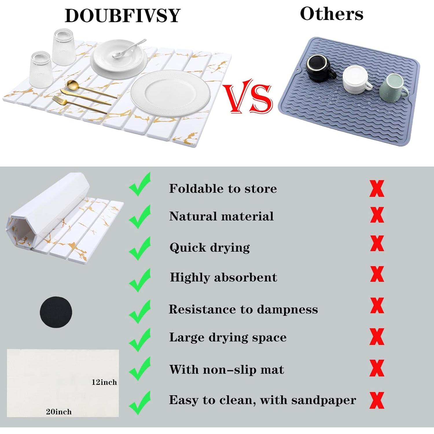 Alfombrilla de Secado de Platos DOUBFIVSY 61x41cm Diatomácea Oro