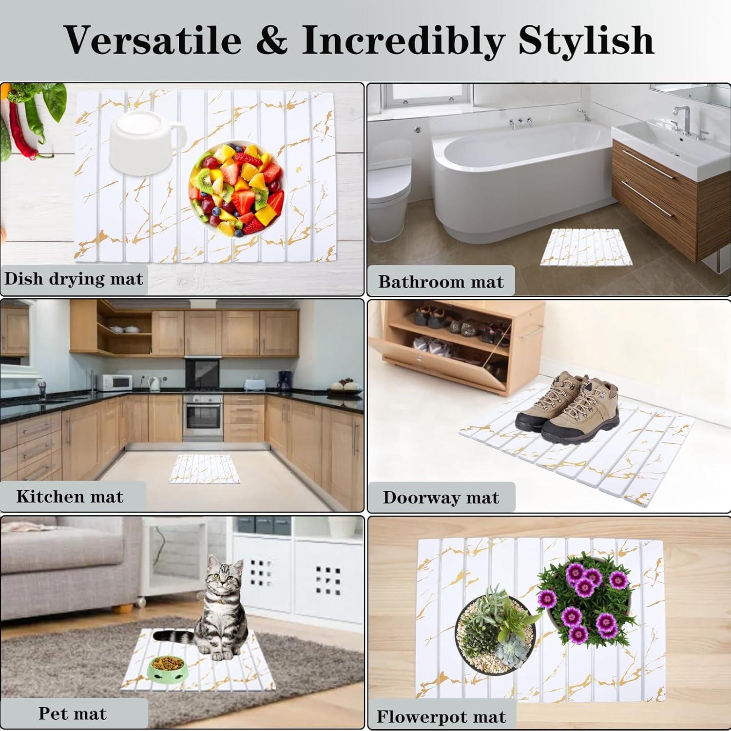 Alfombrilla de Secado de Platos DOUBFIVSY 61x41cm Diatomácea Oro