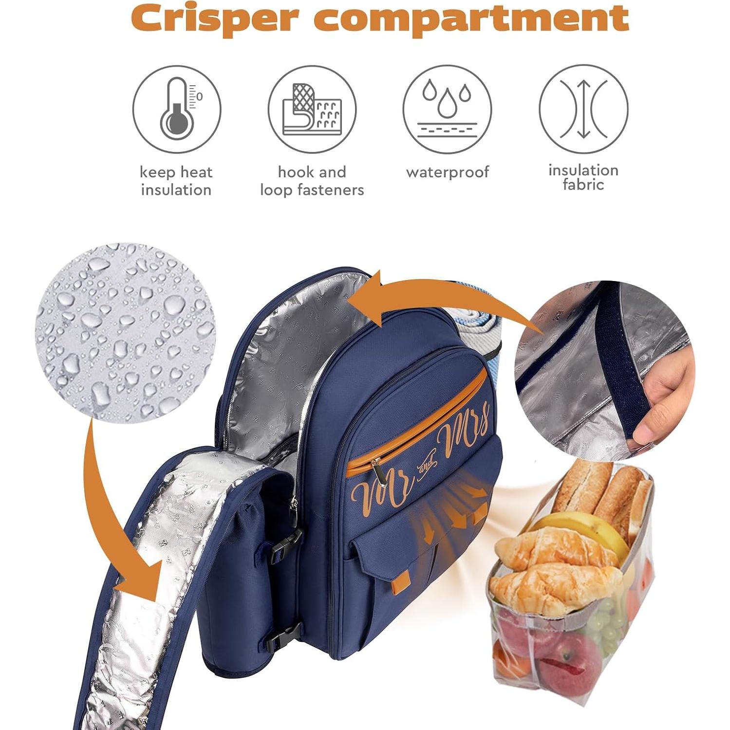 Mochila de Picnic Aislada AW BRIDAL 22L Azul para 2 Personas