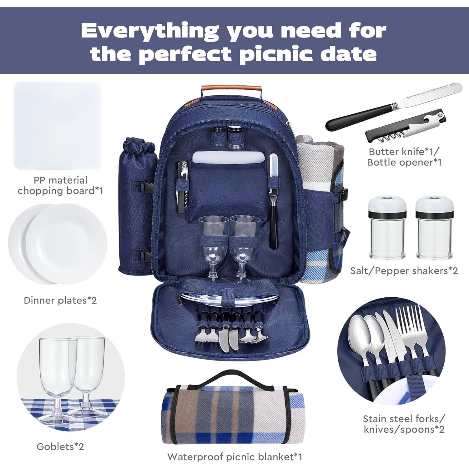 Mochila de Picnic Aislada AW BRIDAL 22L Azul para 2 Personas