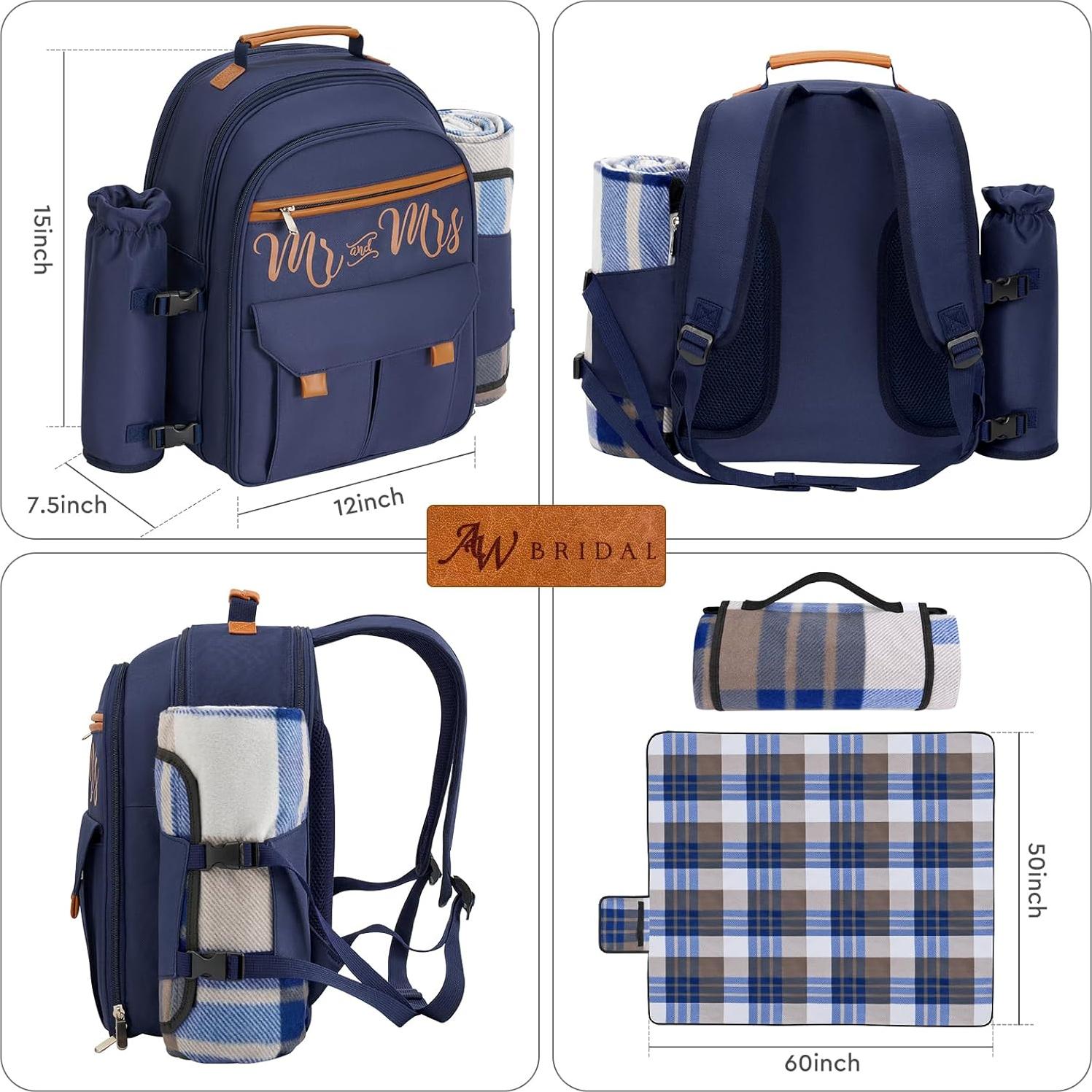 Mochila de Picnic Aislada AW BRIDAL 22L Azul para 2 Personas