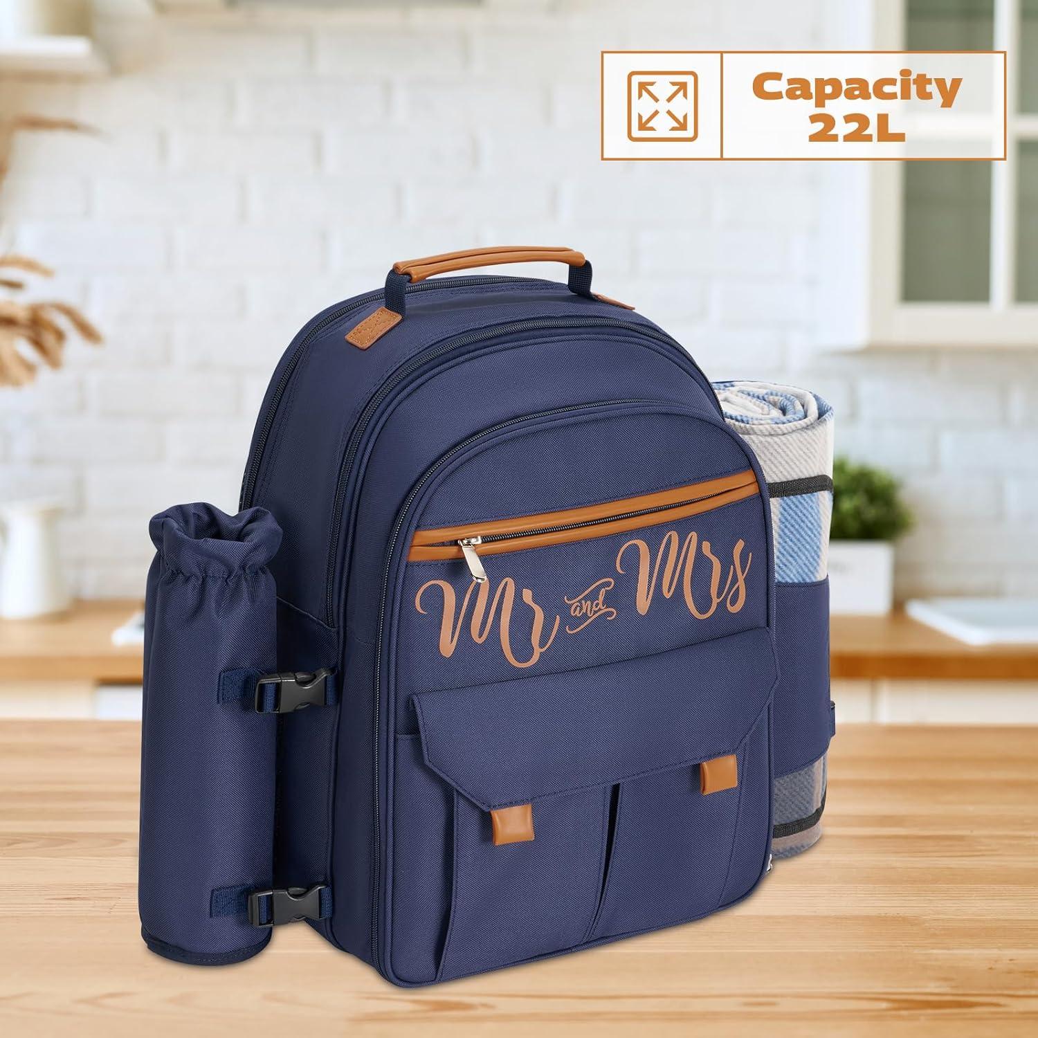Mochila de Picnic Aislada AW BRIDAL 22L Azul para 2 Personas
