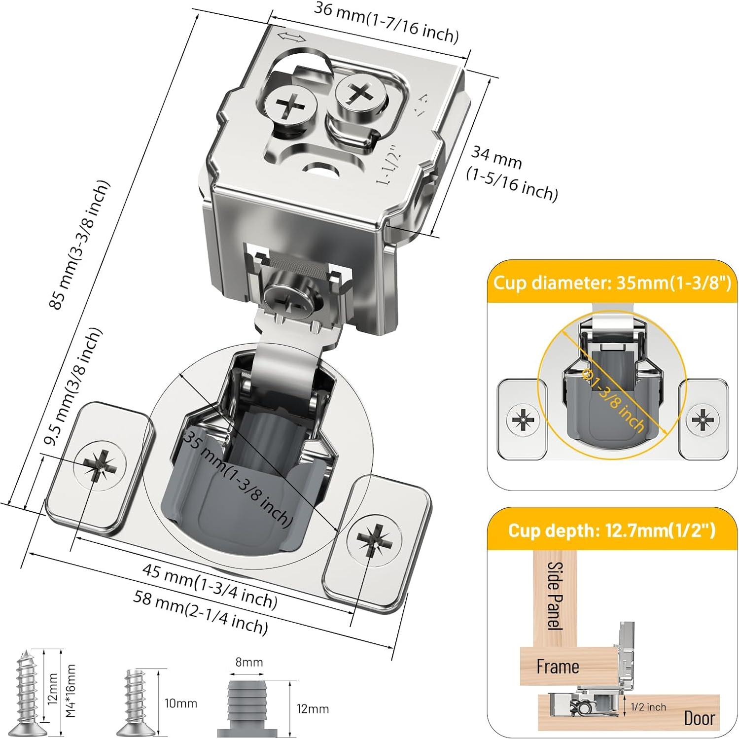 Bisagras de Gabinete Cierre Suave Furniware Niquelado 2 Pzas
