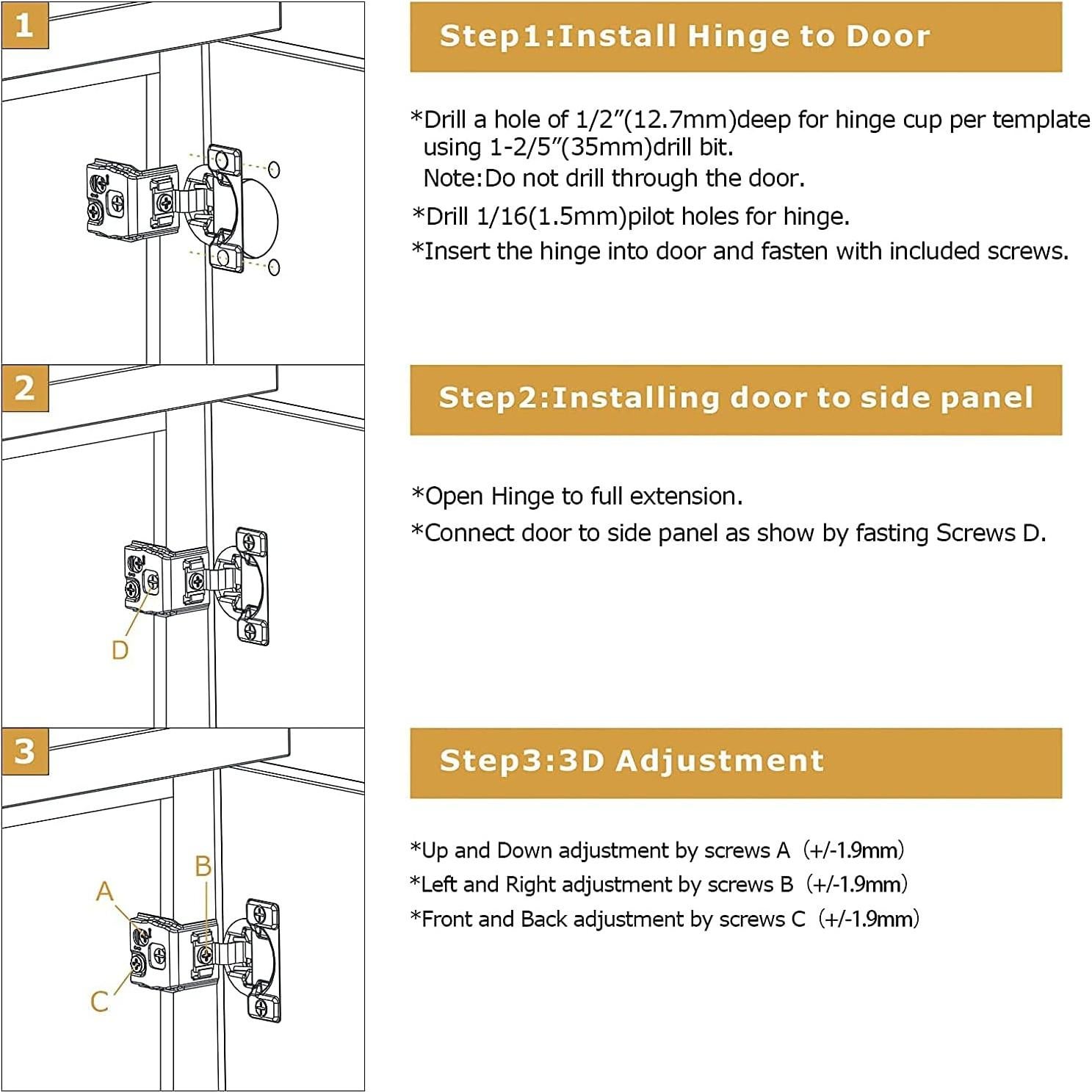 Bisagras de Gabinete Cierre Suave Furniware Niquelado 2 Pzas