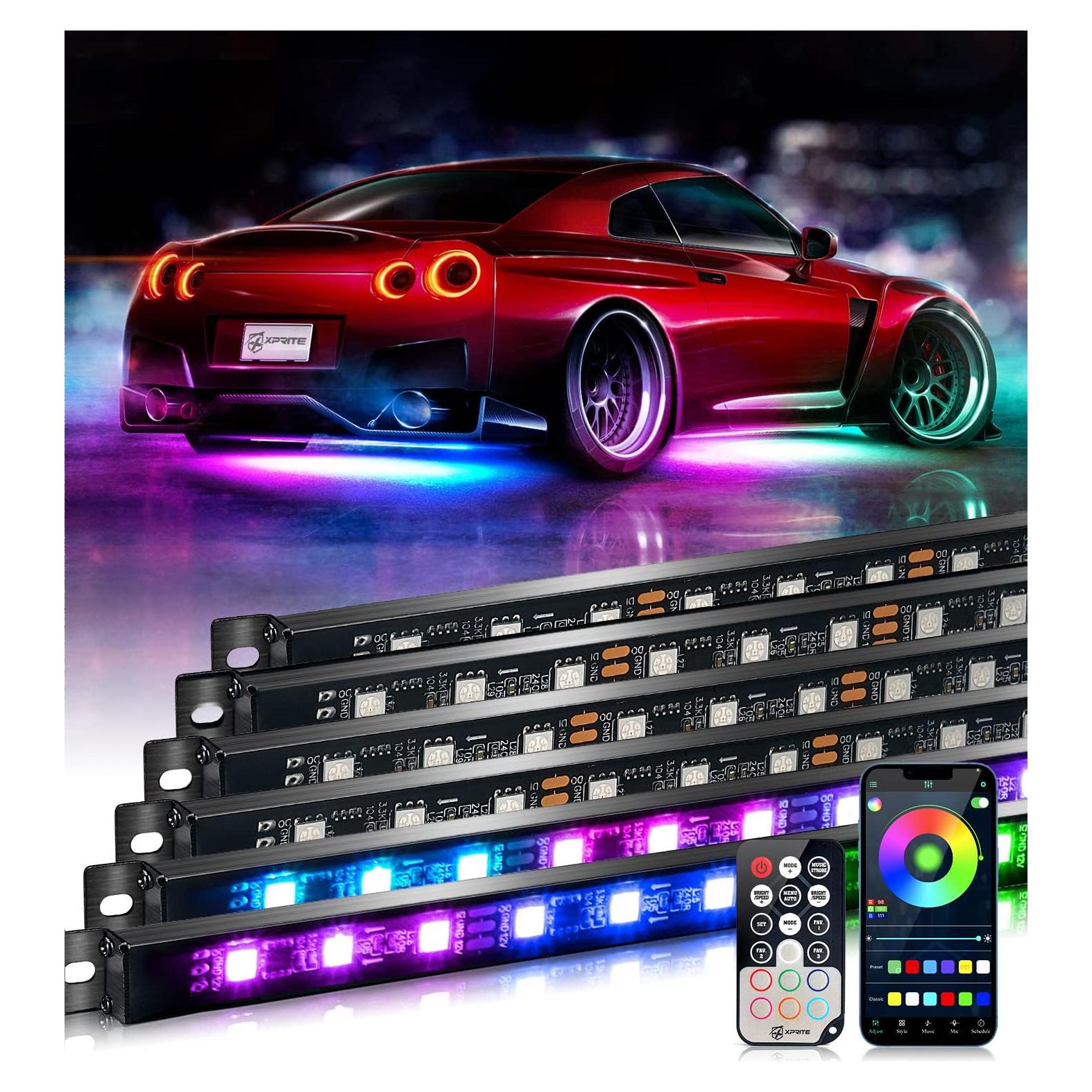 Barra de luz LED RGB Xprite UGL-62711-G2, aluminio, 6Pcs