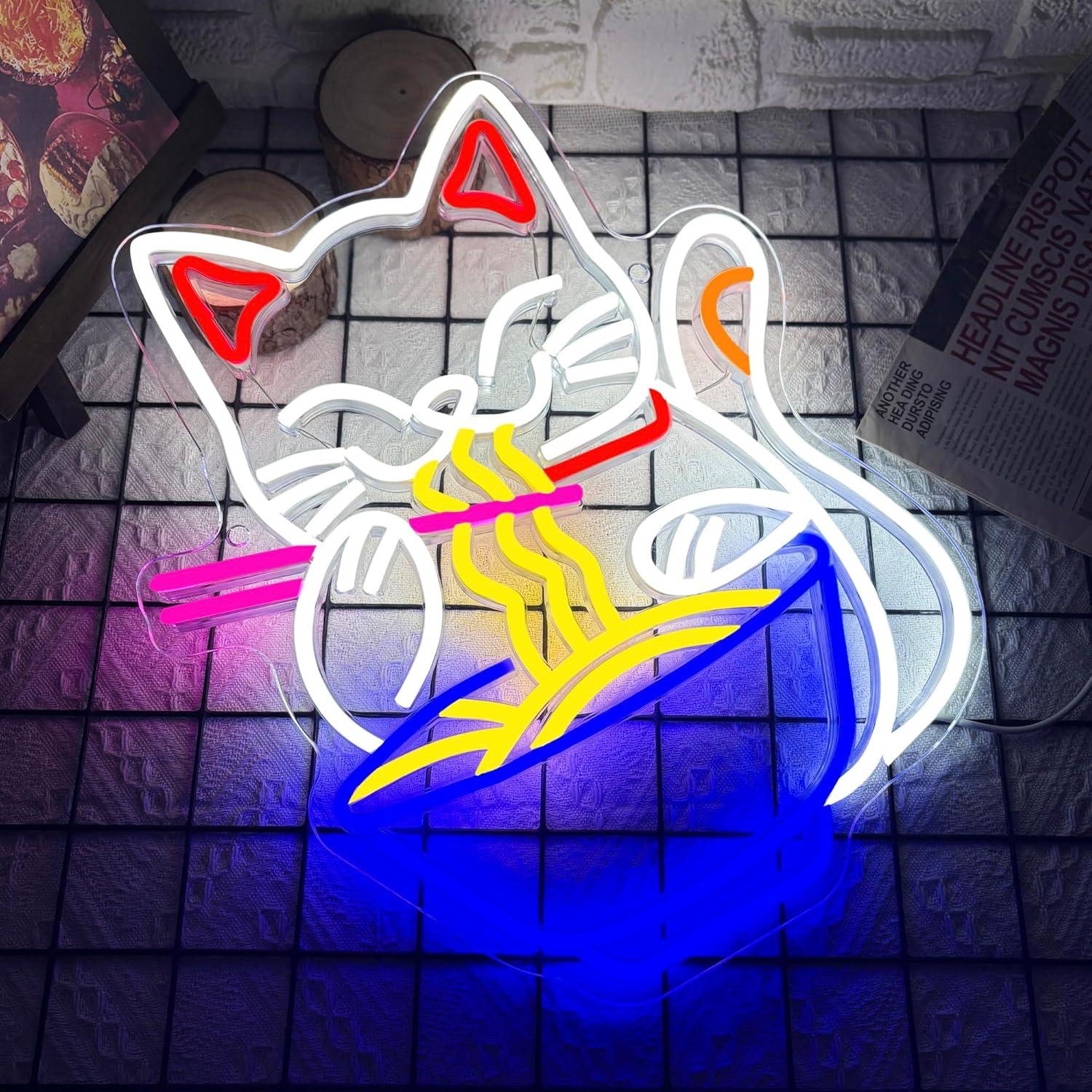 Cartel de Neón LED Gato de la Suerte Ramen Abooly 39.9x32.3cm