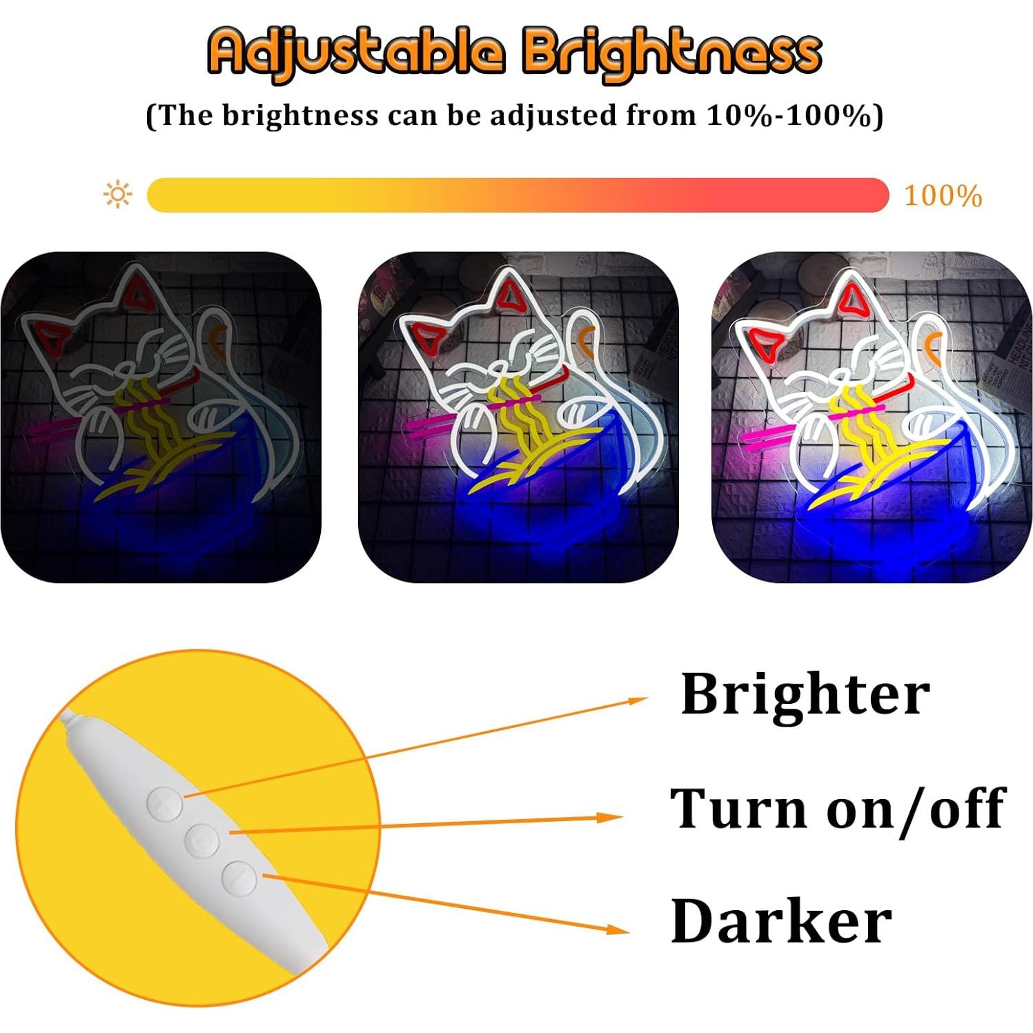 Cartel de Neón LED Gato de la Suerte Ramen Abooly 39.9x32.3cm