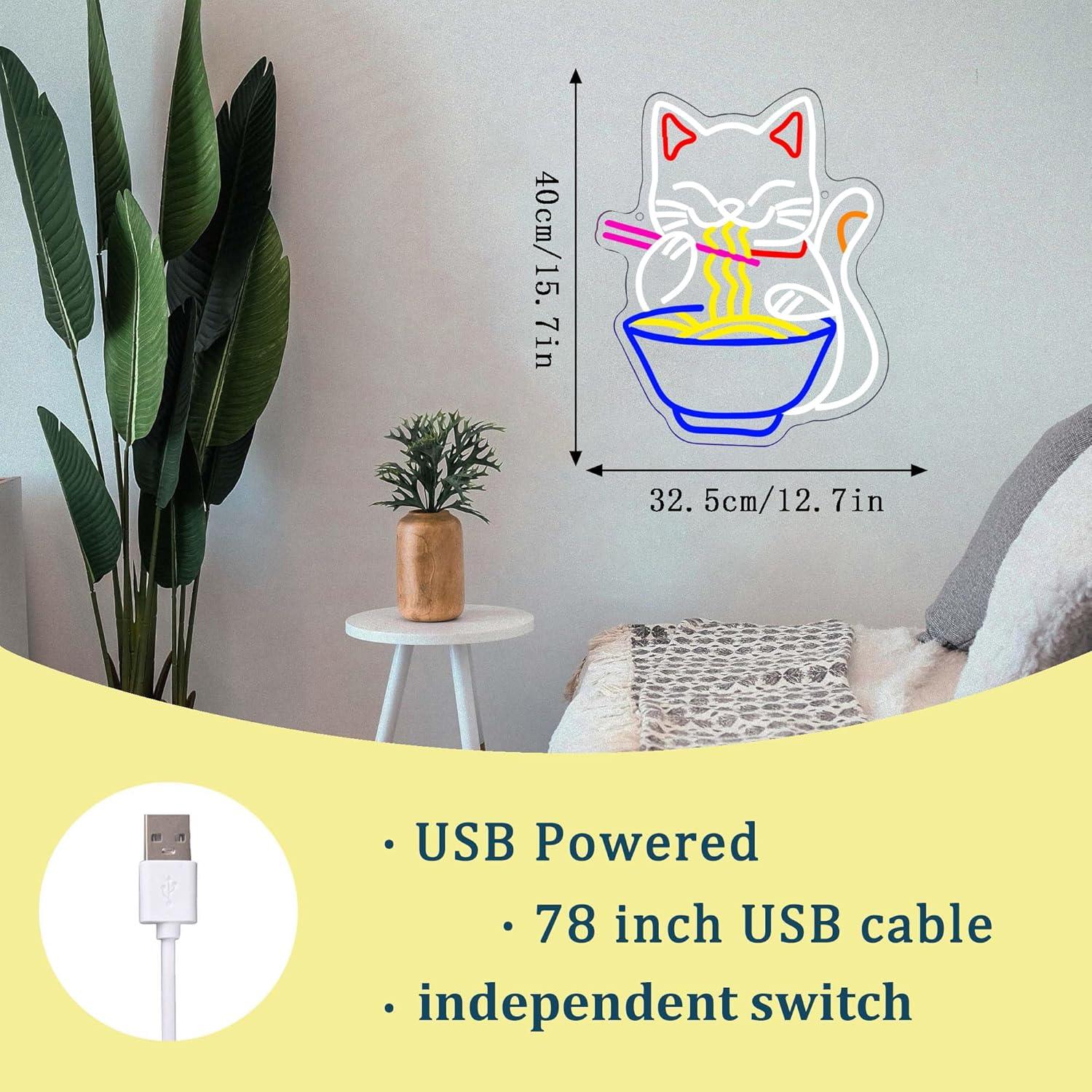 Cartel de Neón LED Gato de la Suerte Ramen Abooly 39.9x32.3cm