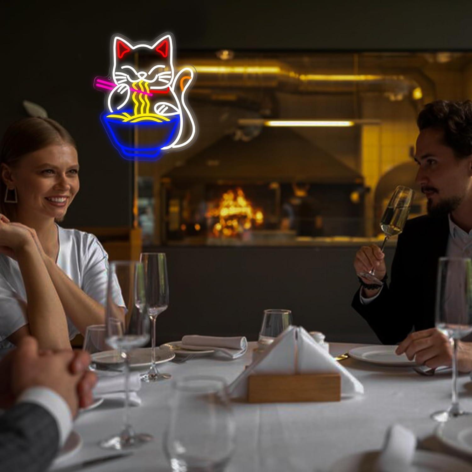 Cartel de Neón LED Gato de la Suerte Ramen Abooly 39.9x32.3cm