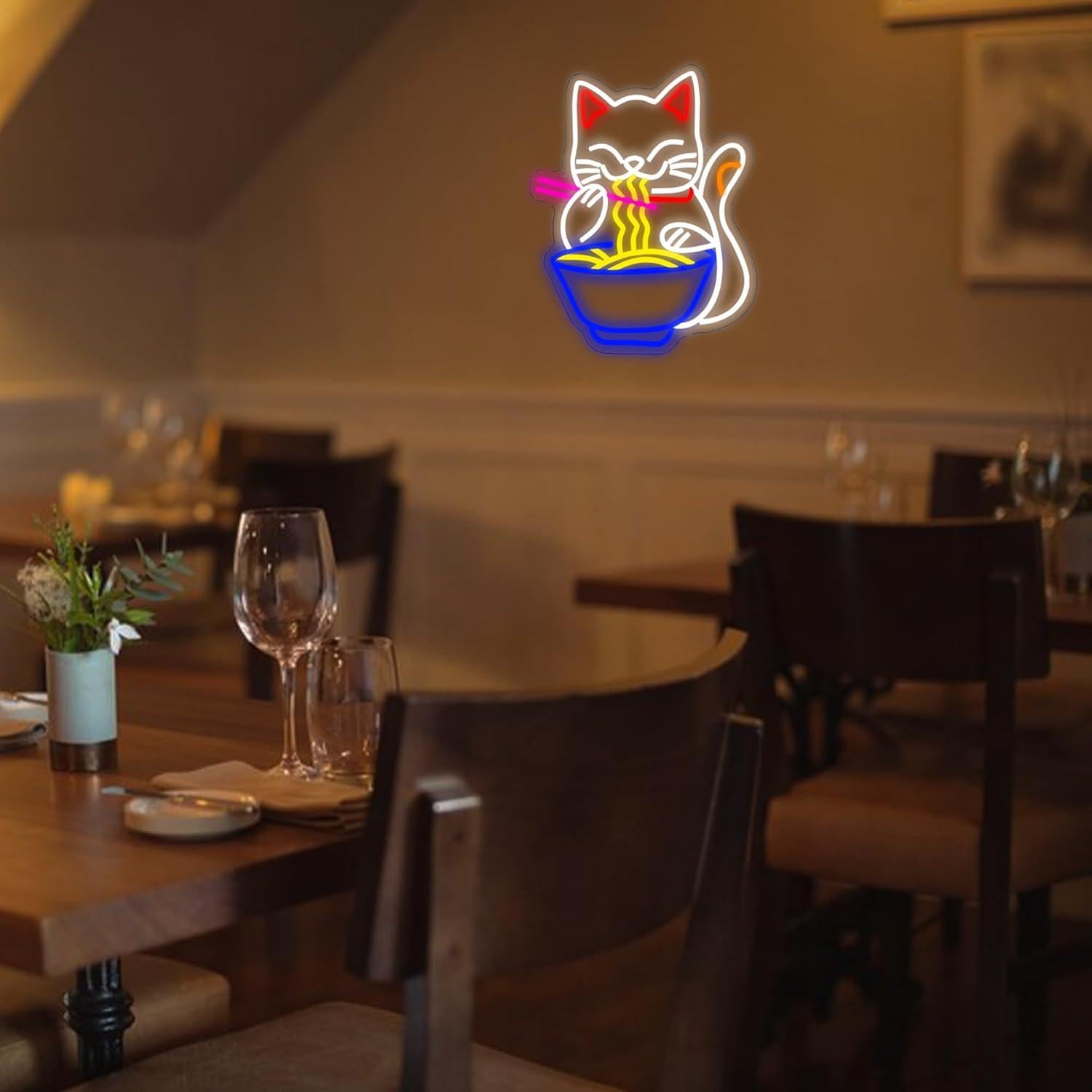 Cartel de Neón LED Gato de la Suerte Ramen Abooly 39.9x32.3cm