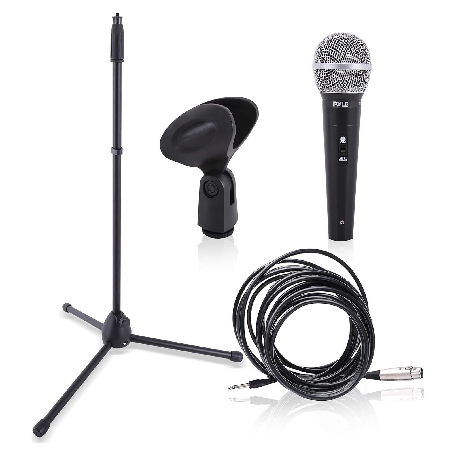 Kit de Micrófono Dinámico Pyle PDMIC88ST con Soporte y Bolsa