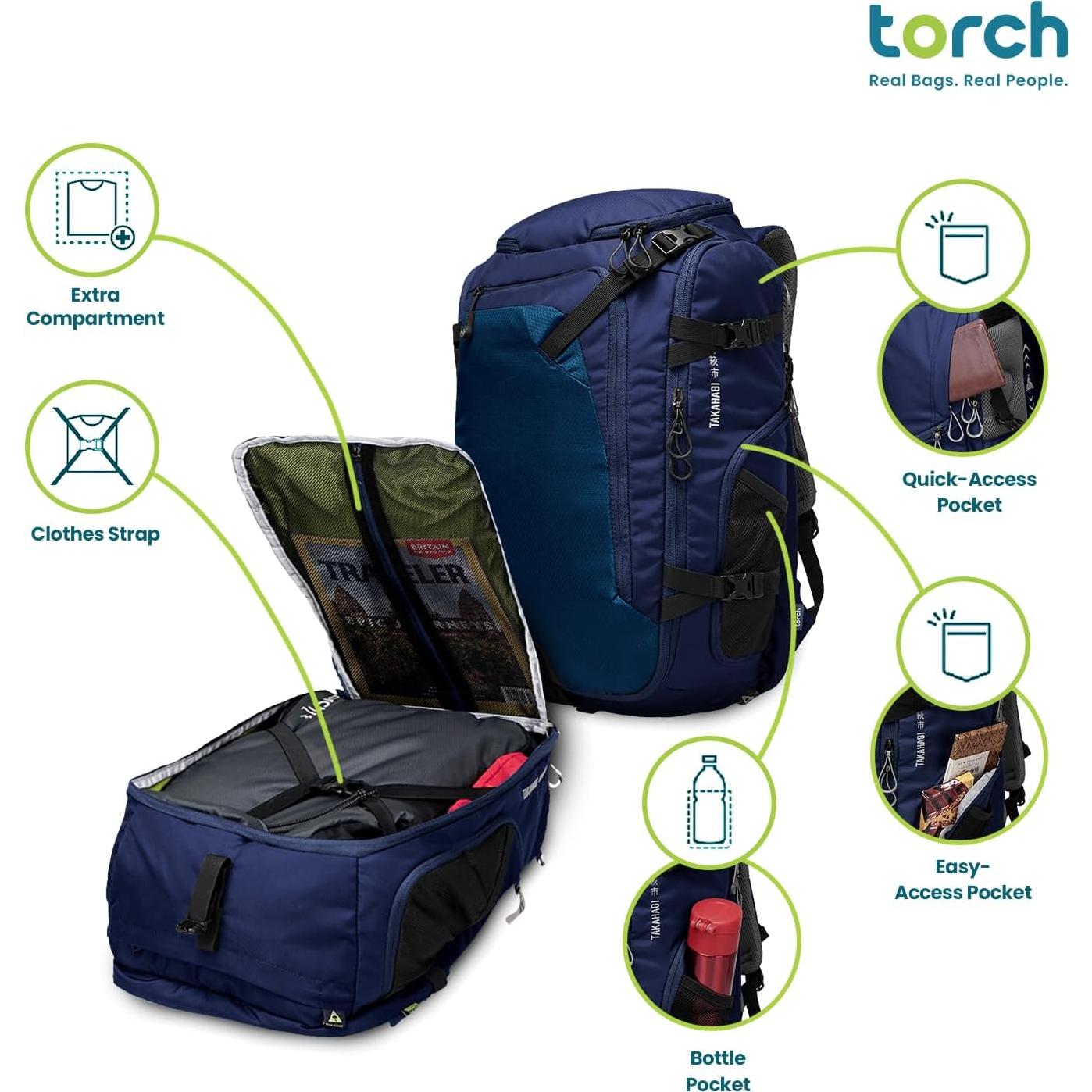 Mochila de Viaje Torch Takahagi 40L Impermeable Azul