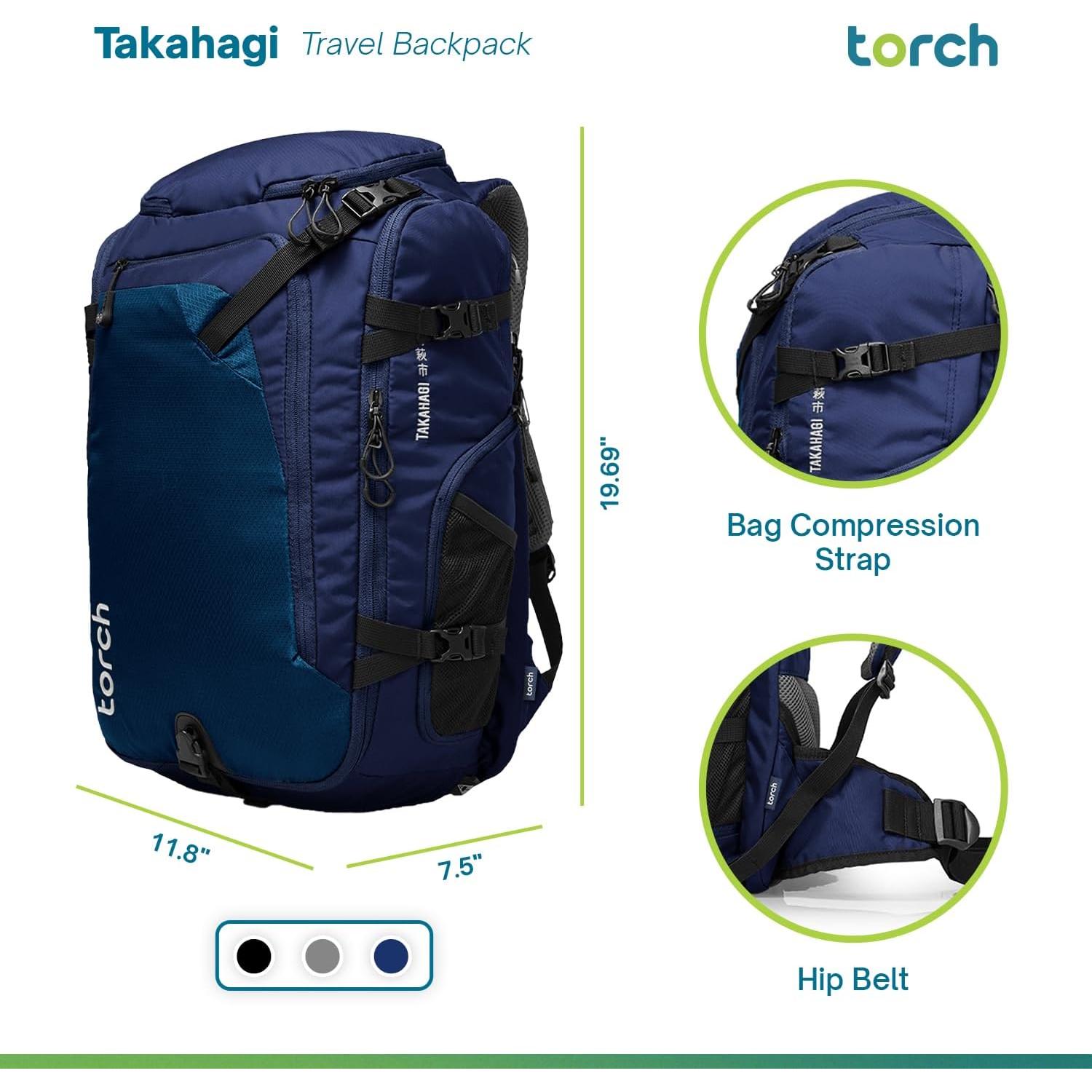 Mochila de Viaje Torch Takahagi 40L Impermeable Azul