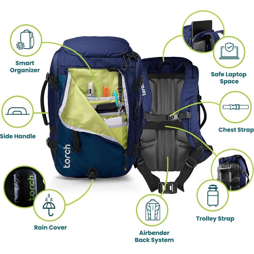 Mochila de Viaje Torch Takahagi 40L Impermeable Azul