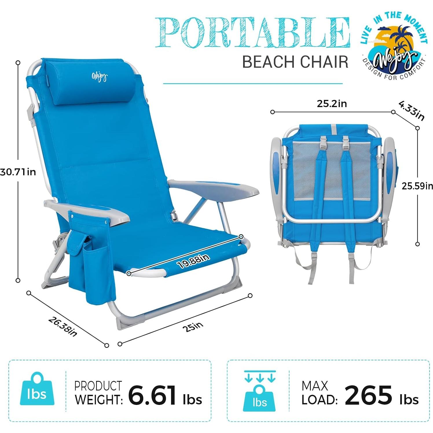 Silla de Playa Plegable WEJOY BCL Azul 4 Posiciones 120kg