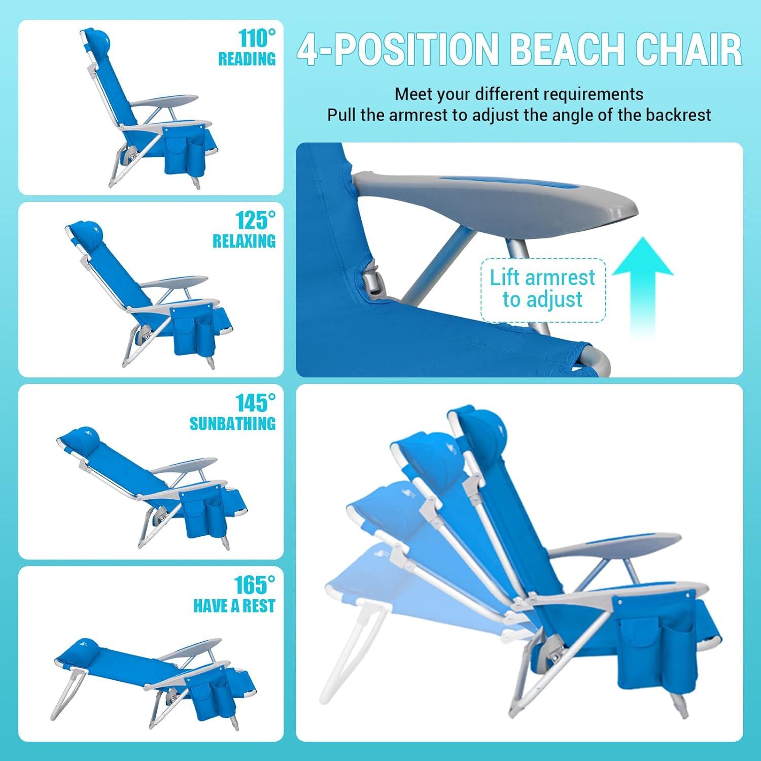 Silla de Playa Plegable WEJOY BCL Azul 4 Posiciones 120kg