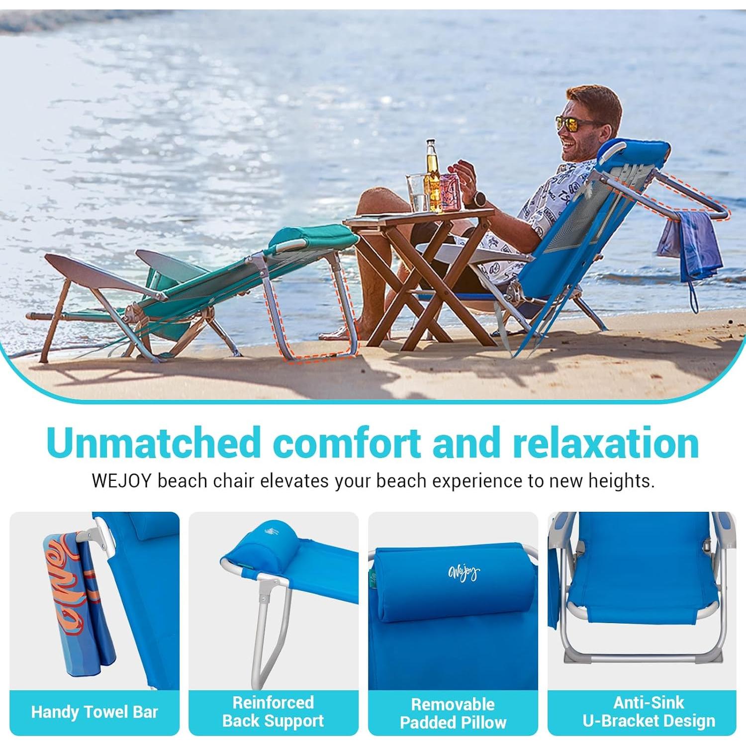 Silla de Playa Plegable WEJOY BCL Azul 4 Posiciones 120kg
