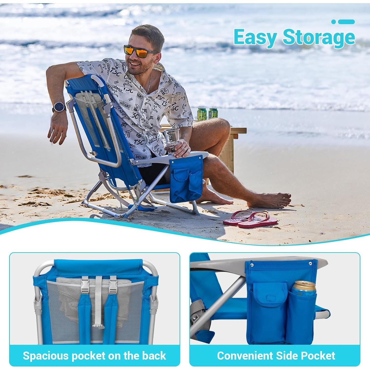 Silla de Playa Plegable WEJOY BCL Azul 4 Posiciones 120kg