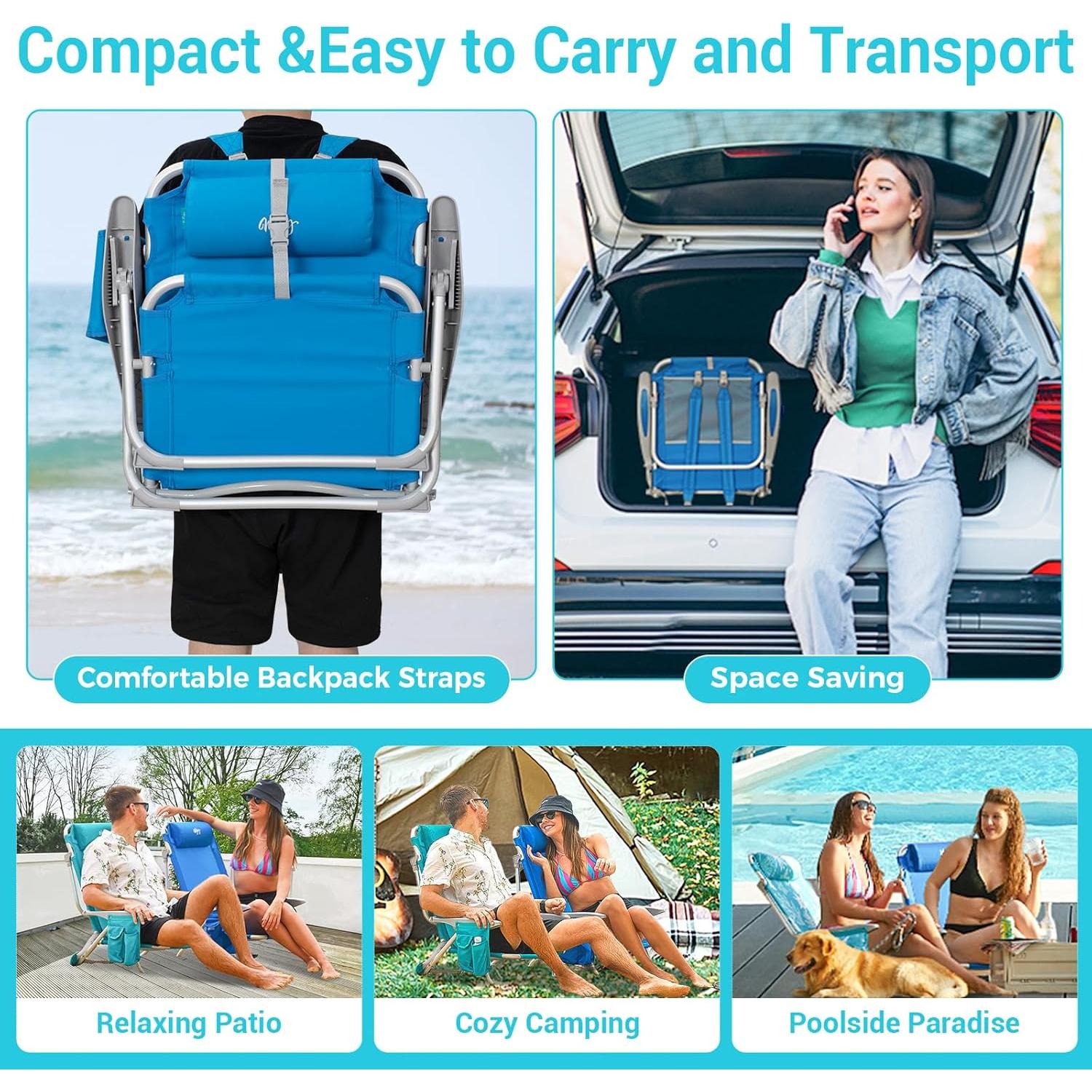 Silla de Playa Plegable WEJOY BCL Azul 4 Posiciones 120kg