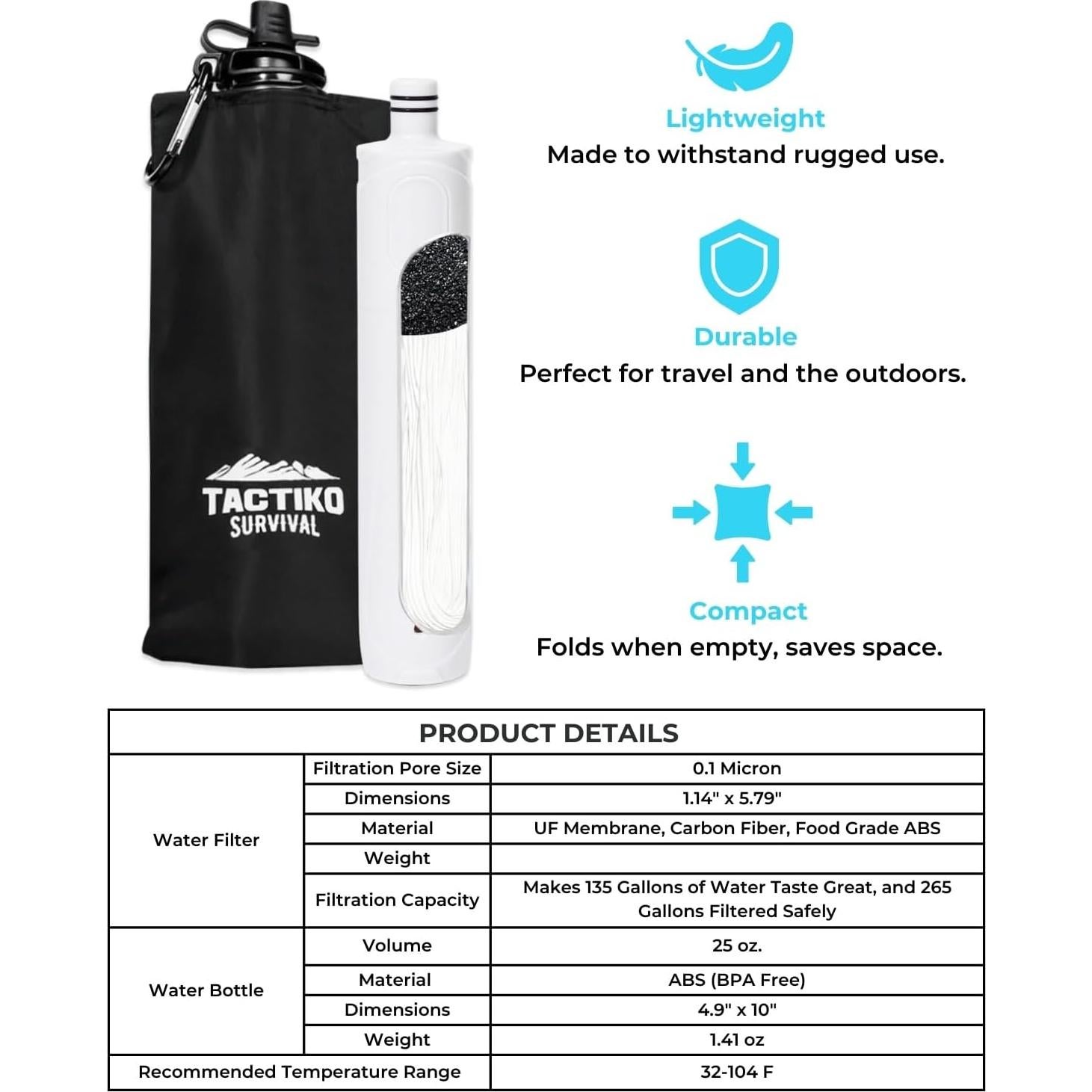 Botella Filtrada Tactiko 740ml - Filtro UF y Carbono Activado