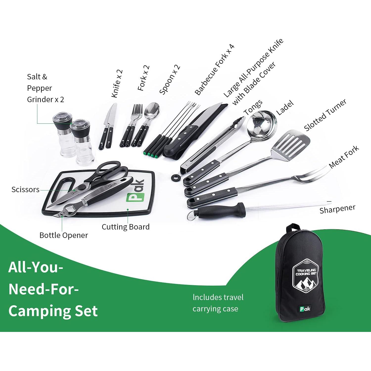 Juego de Utensilios de Cocina para Camping Pak 24 Piezas