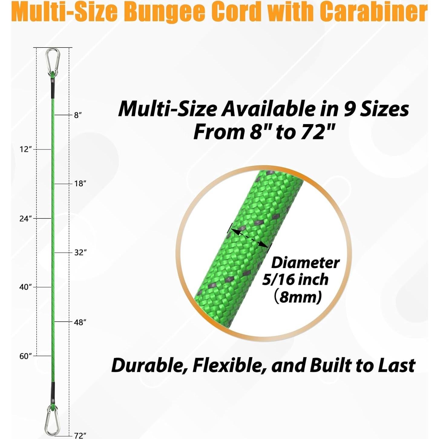 Cuerdas Bungee Sprookber 20 cm con Mosquetón Acero Inoxidable - Juego de 4