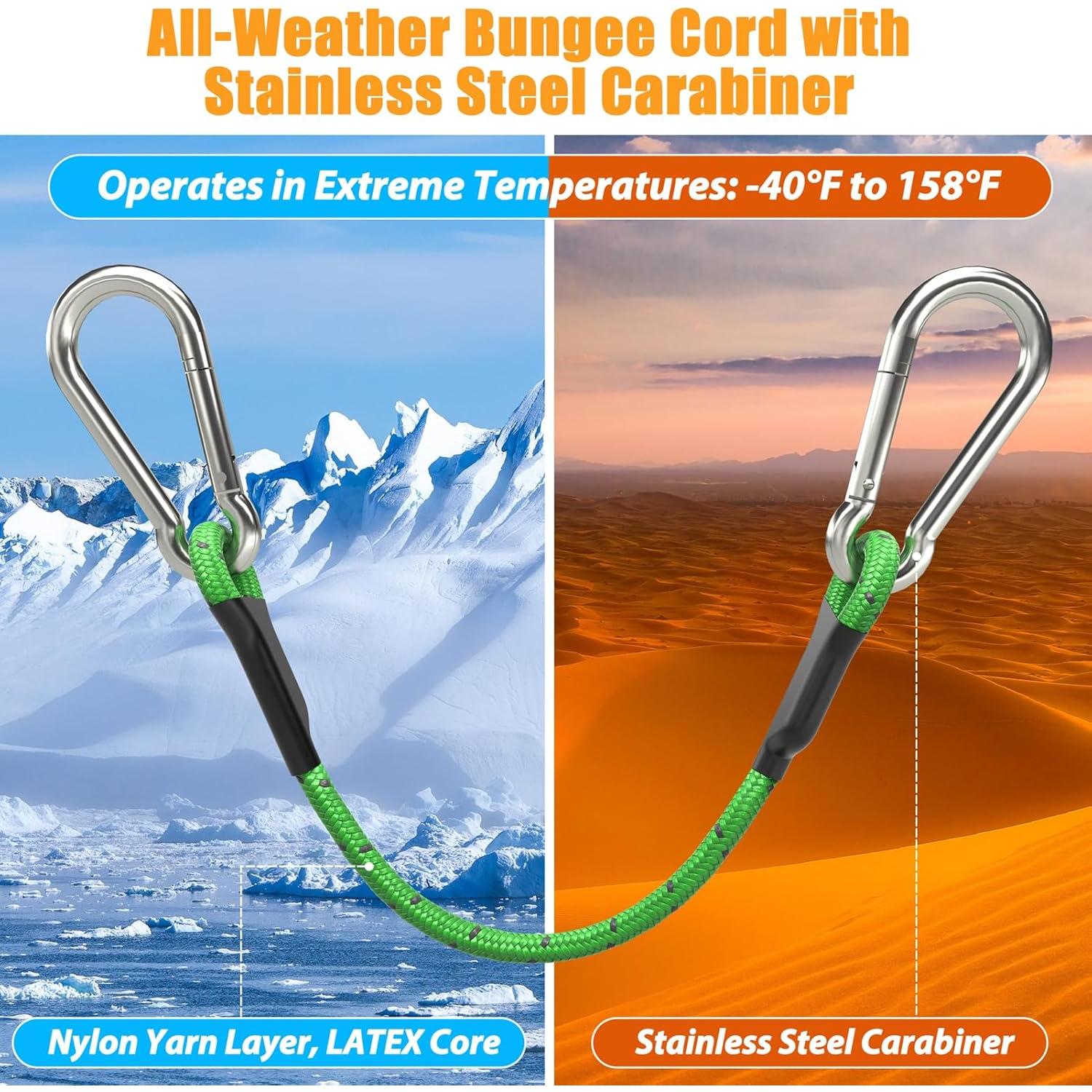 Cuerdas Bungee Sprookber 20 cm con Mosquetón Acero Inoxidable - Juego de 4