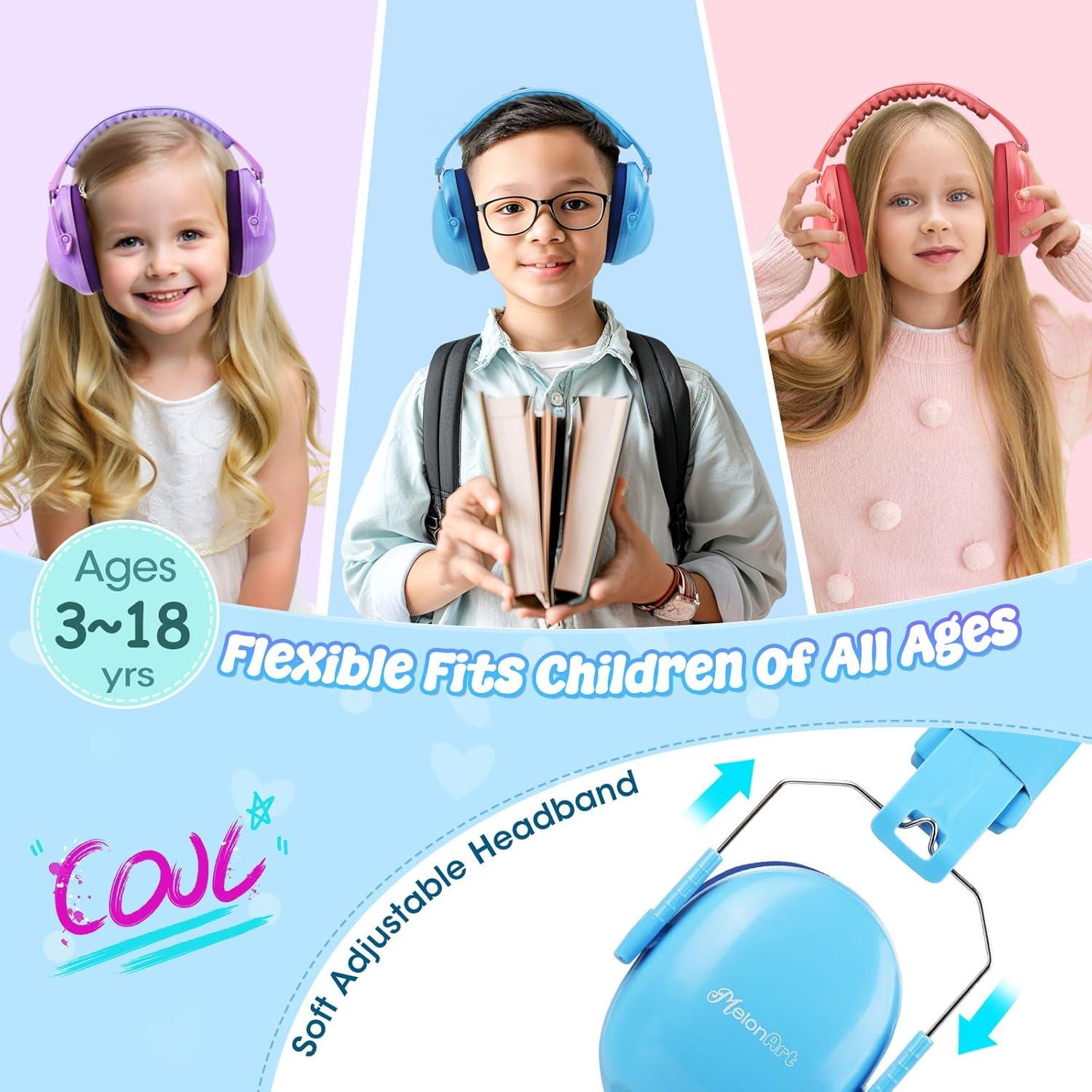 Auriculares Canceladores de Ruido MelonArt para Niños Azul y Púrpura