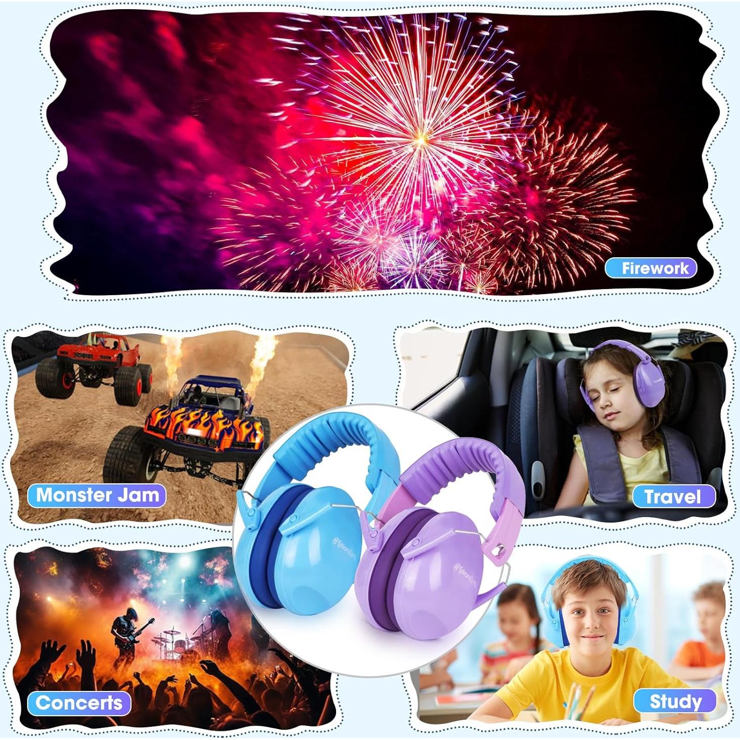 Auriculares Canceladores de Ruido MelonArt para Niños Azul y Púrpura