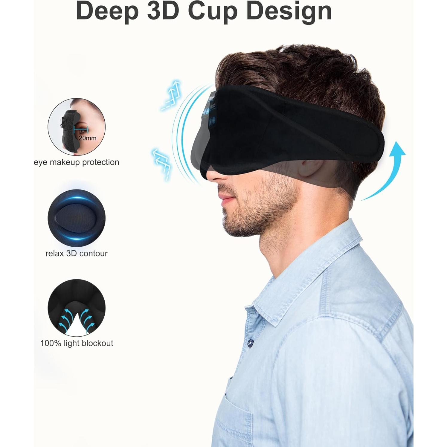 Máscara de Ojos Musical 3D Jiaao Bluetooth Ajustable Negro