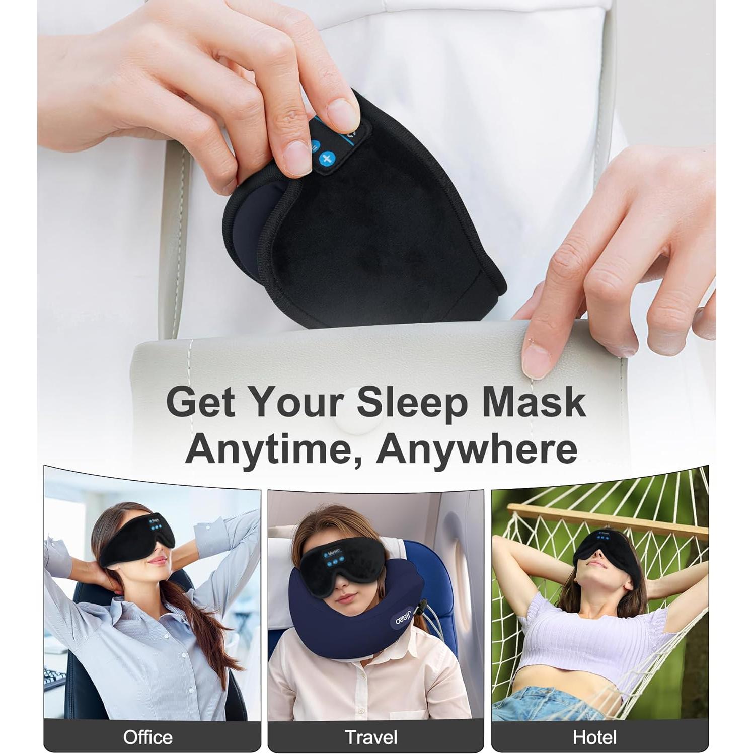 Máscara de Ojos Musical 3D Jiaao Bluetooth Ajustable Negro