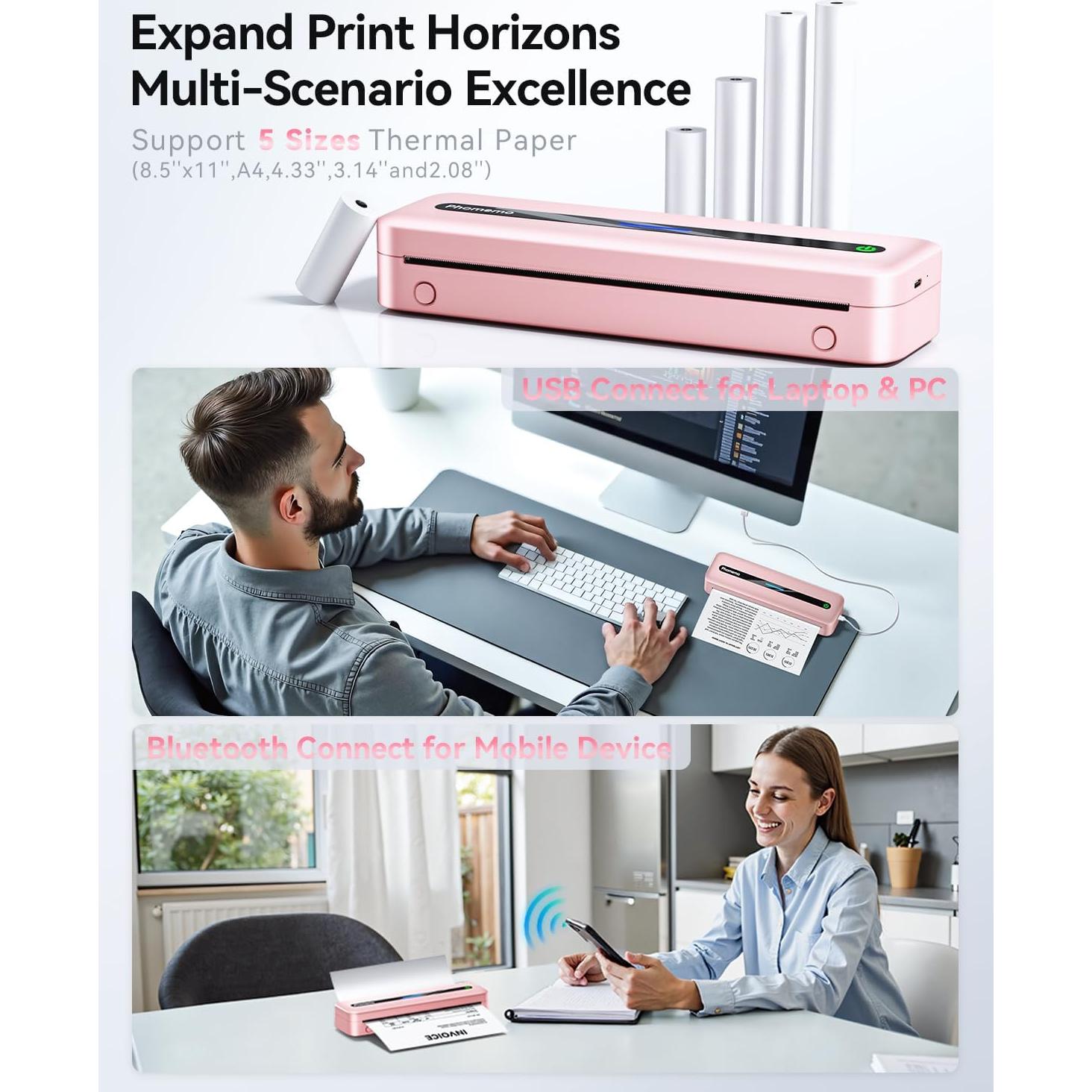 Impresora Portátil Phomemo M832 Inalámbrica Sin Tinta Rosa