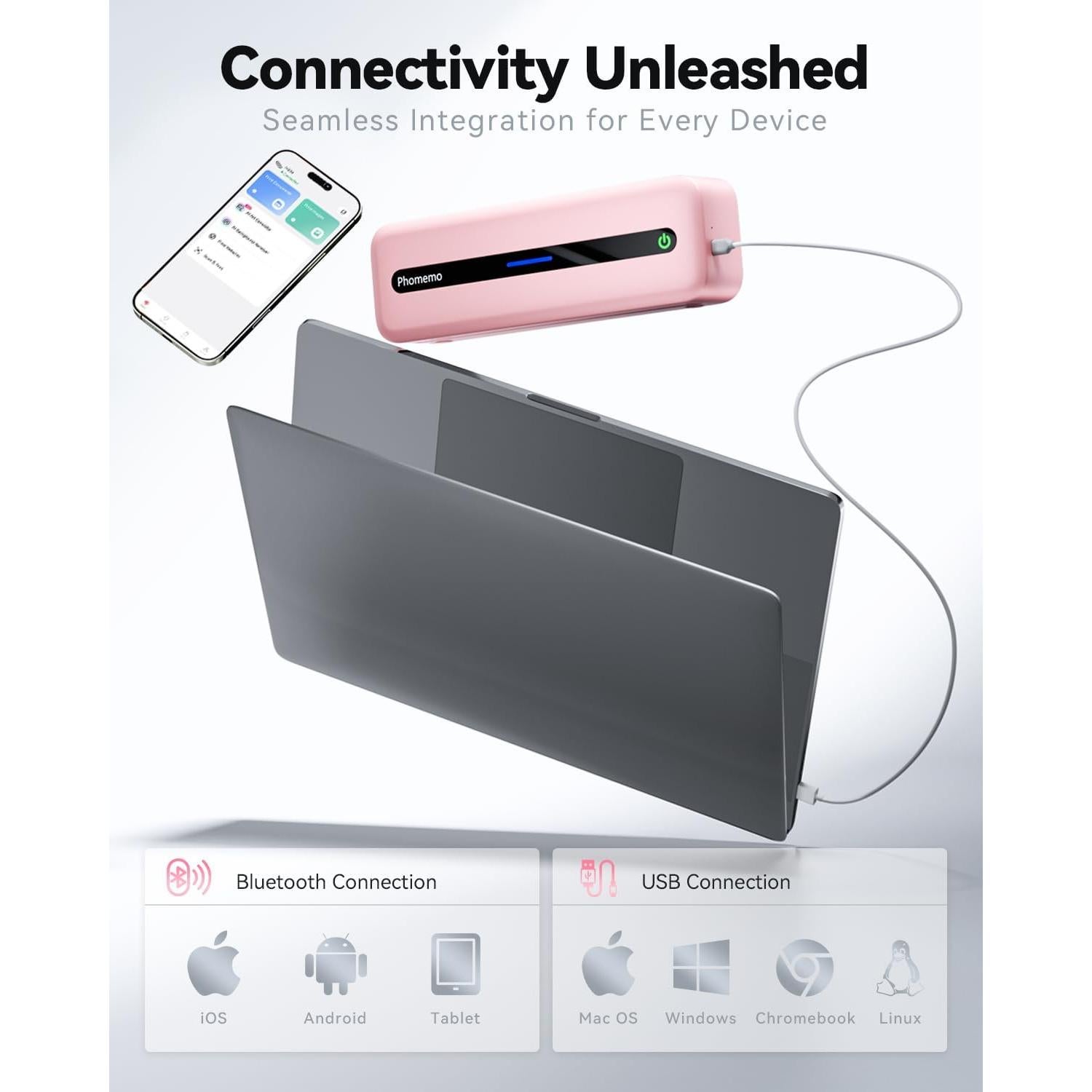 Impresora Portátil Phomemo M832 Inalámbrica Sin Tinta Rosa